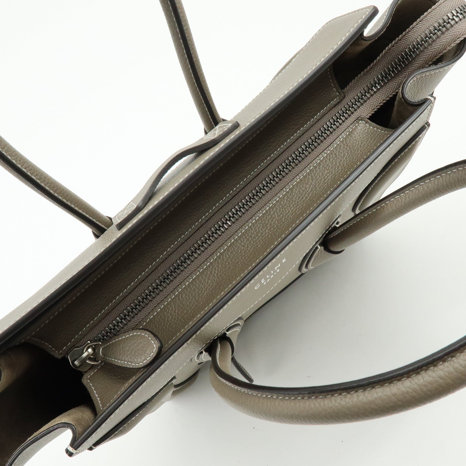 CELINE Luggage Micro Shopper Leather Hand Bag Tote Bag Gray