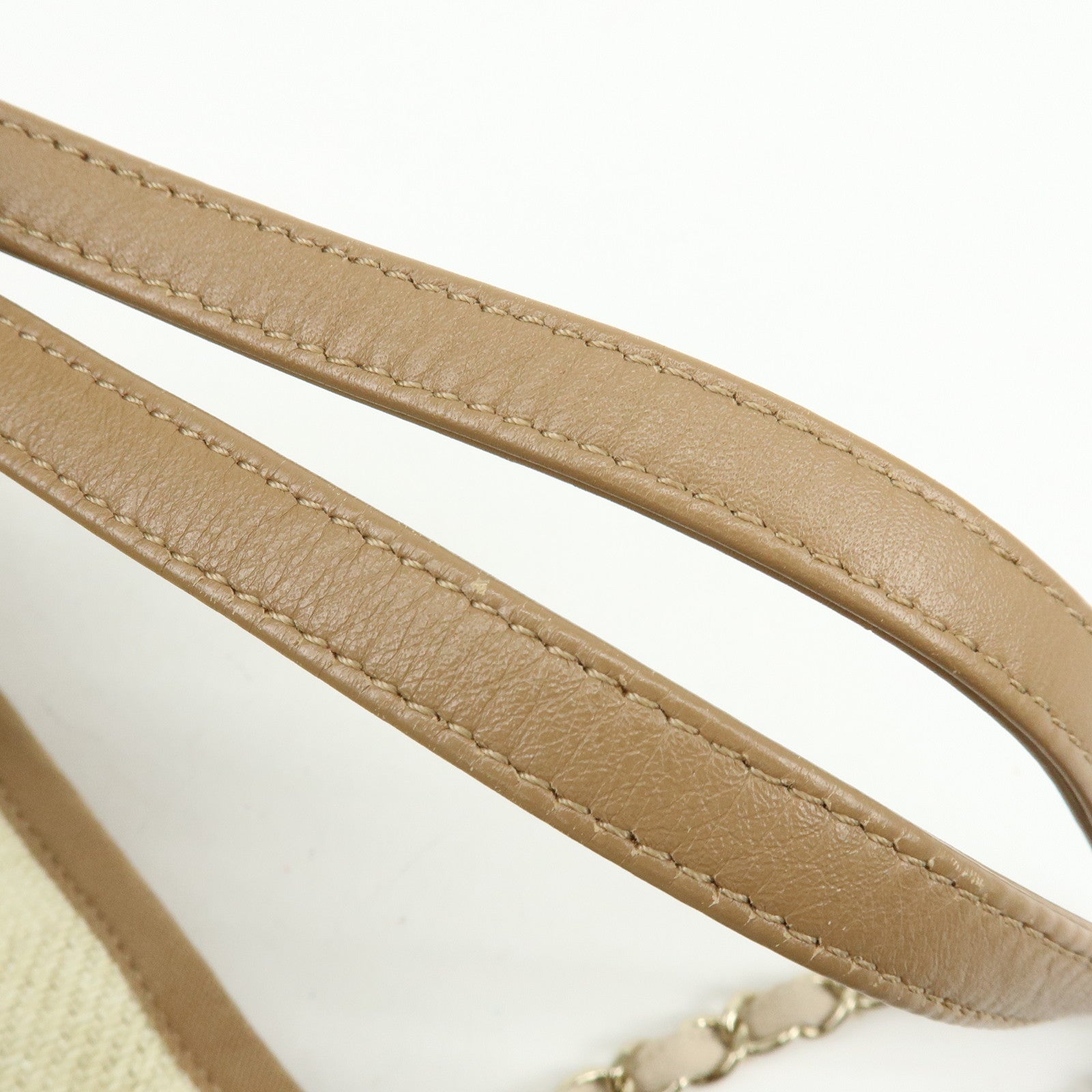 CHANEL Deauville MM Straw Leather Tote Shoulder Bag Beige A67001