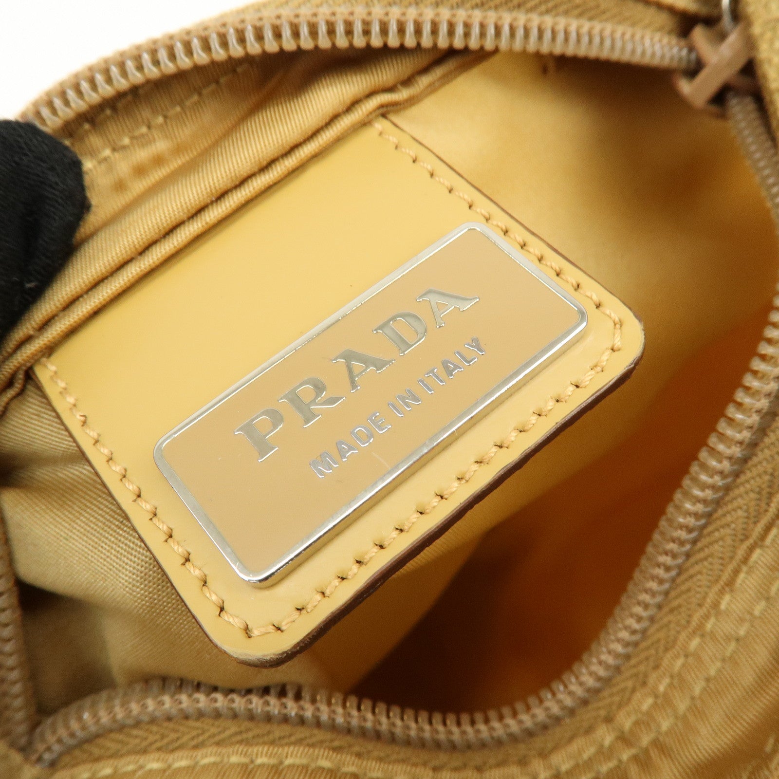PRADA Triangle Logo Nylon Leather Shoulder Bag Beige B7372