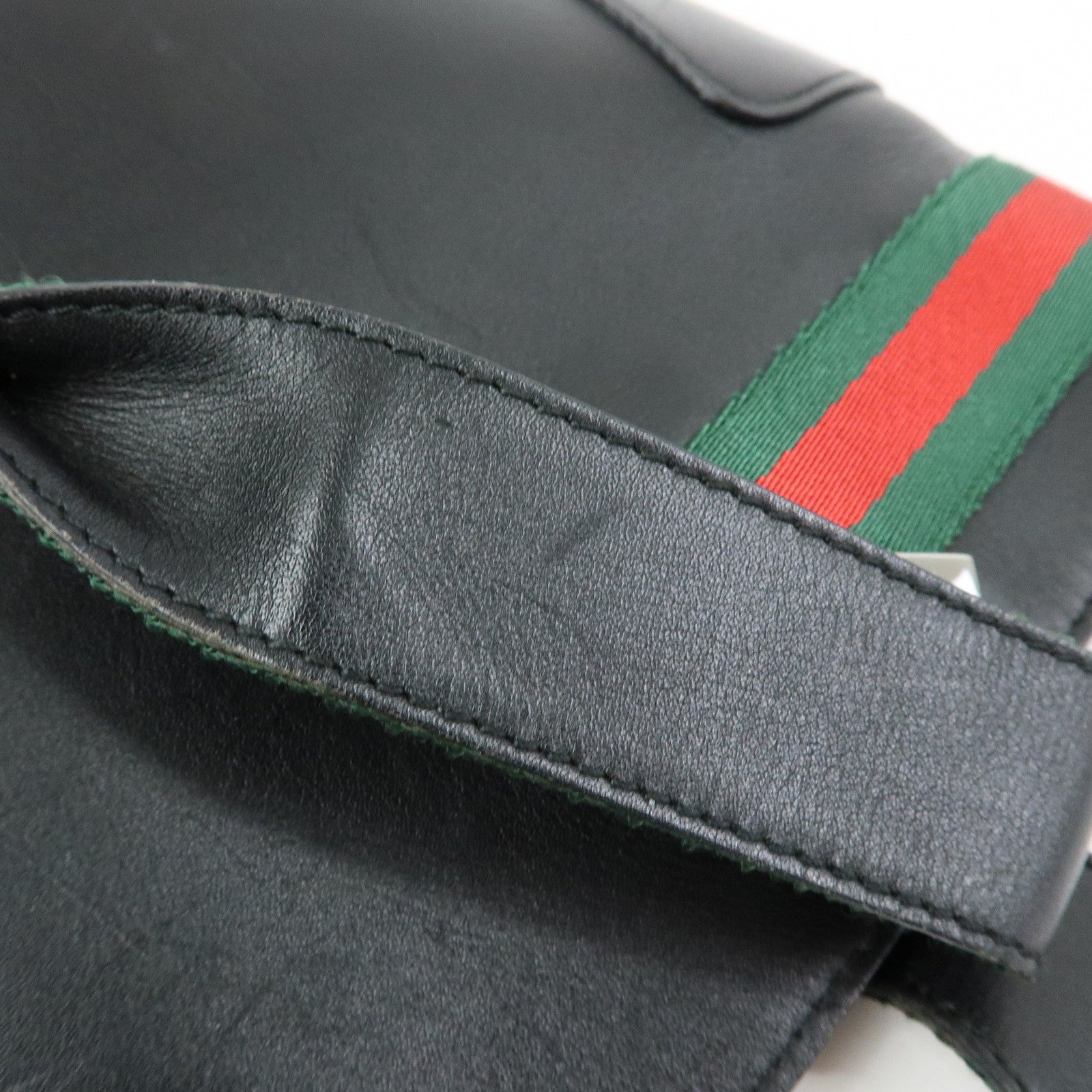 GUCCI Sherry Leather Tote Bag Shoulder Bag Hand Bag Black 73983
