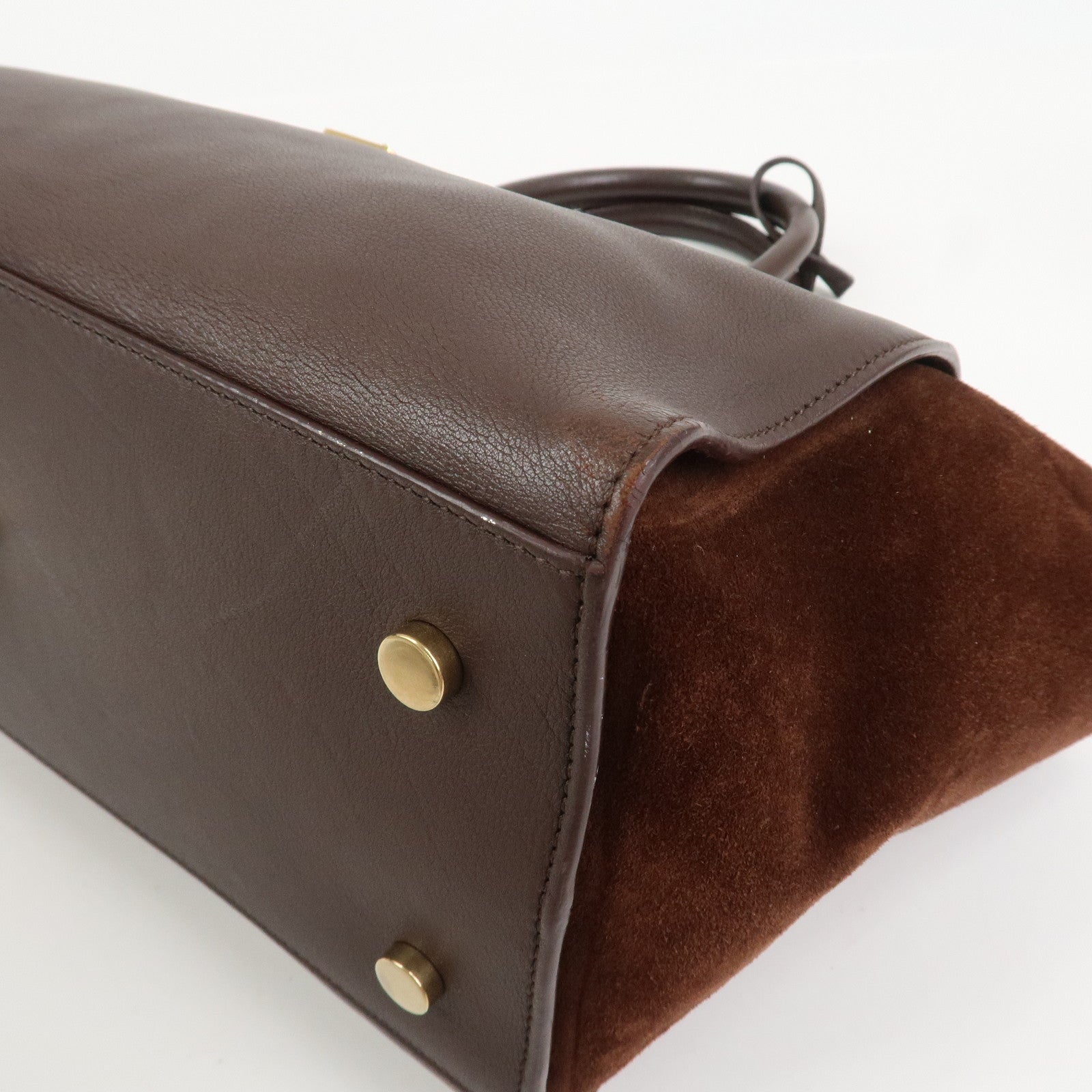 SAINT LAURENT Downtown Cabas Leather Suede 2WAY Bag Hand Bag Brown
