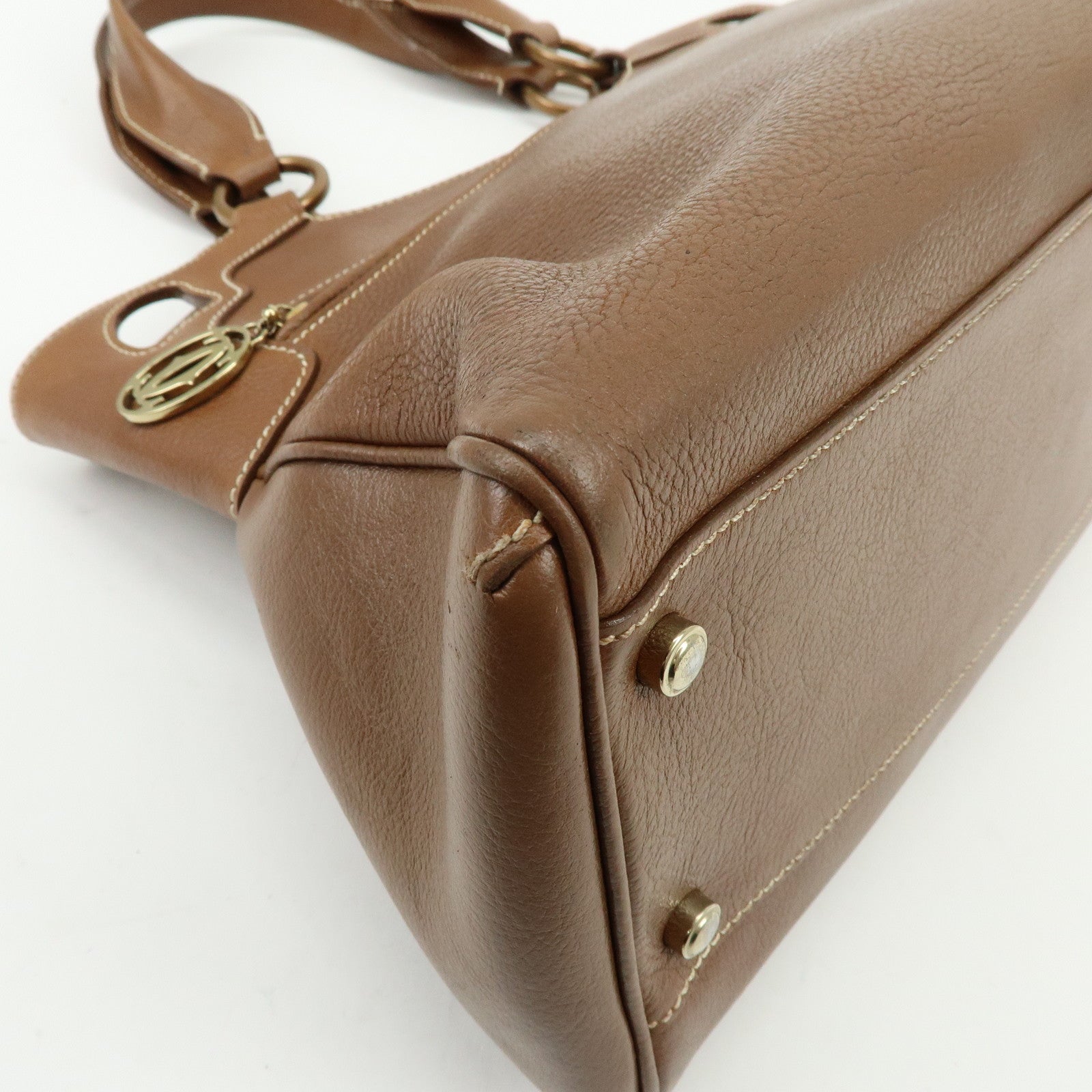 Cartier Marcello de Cartier Leather Hand Bag Tote Bag Brown