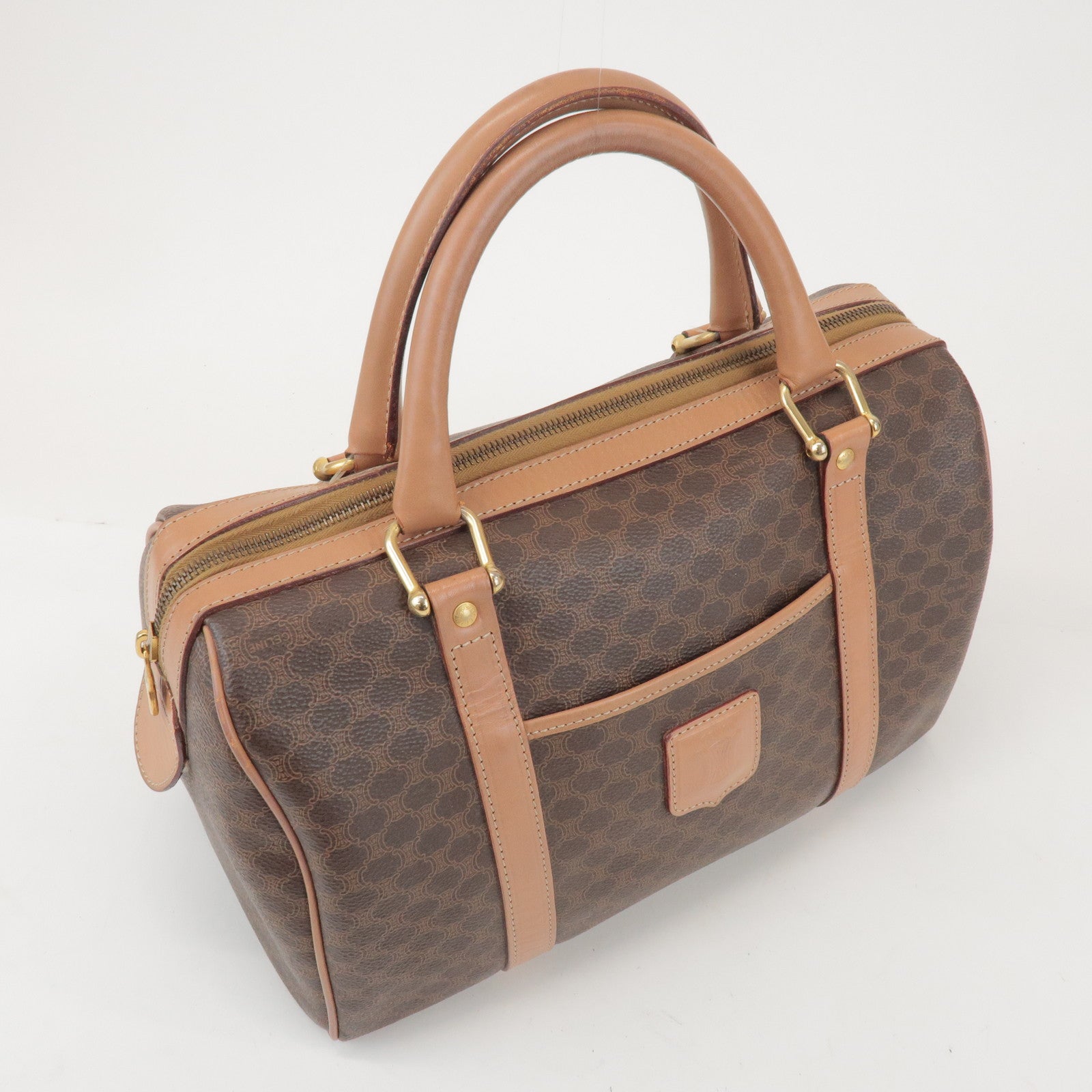 CELINE Macadam PVC Leather Boston Bag Hand Bag Brown
