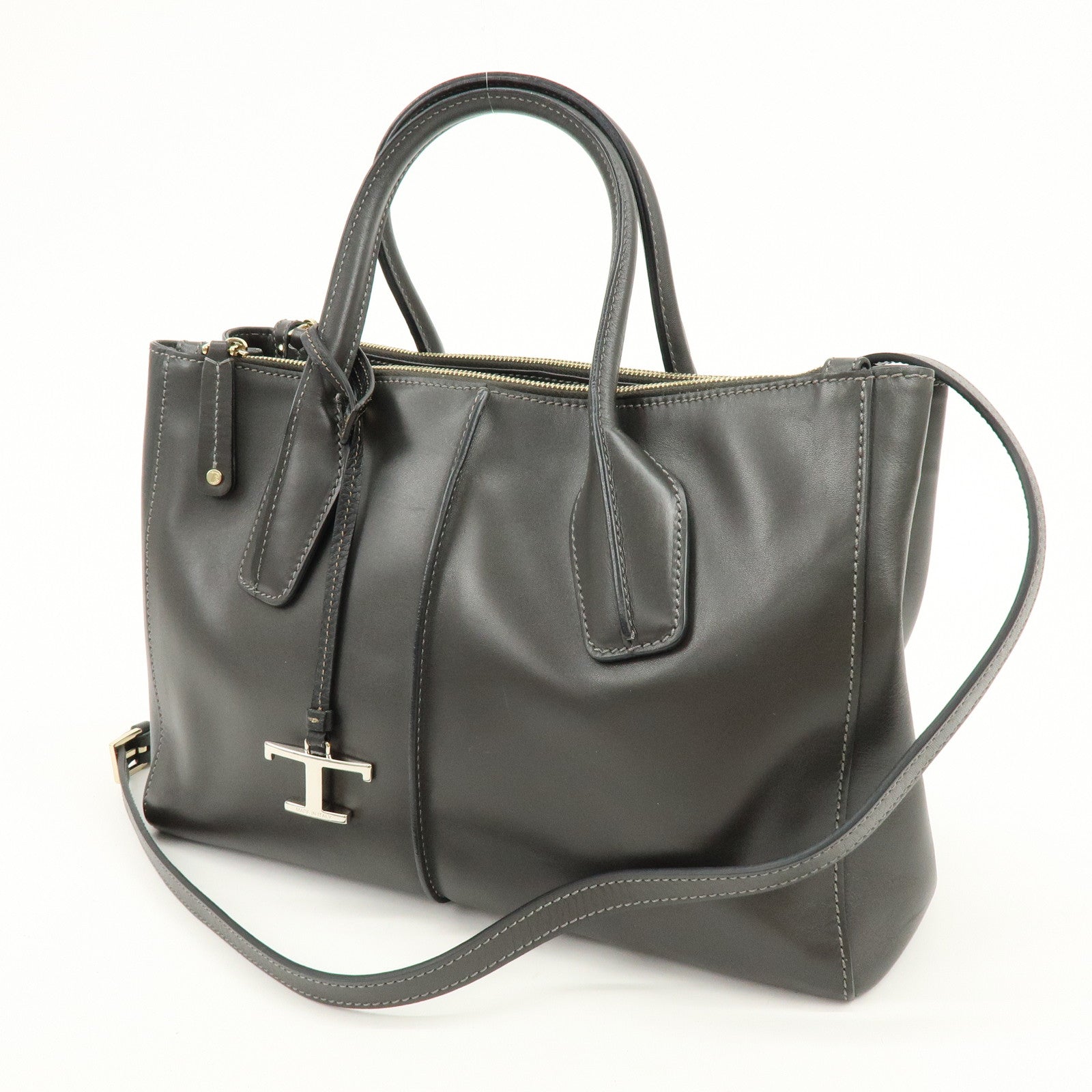 TOD’S D Cube Leather 2Way Bag Hand Bag Shoulder Bag Dark Gray