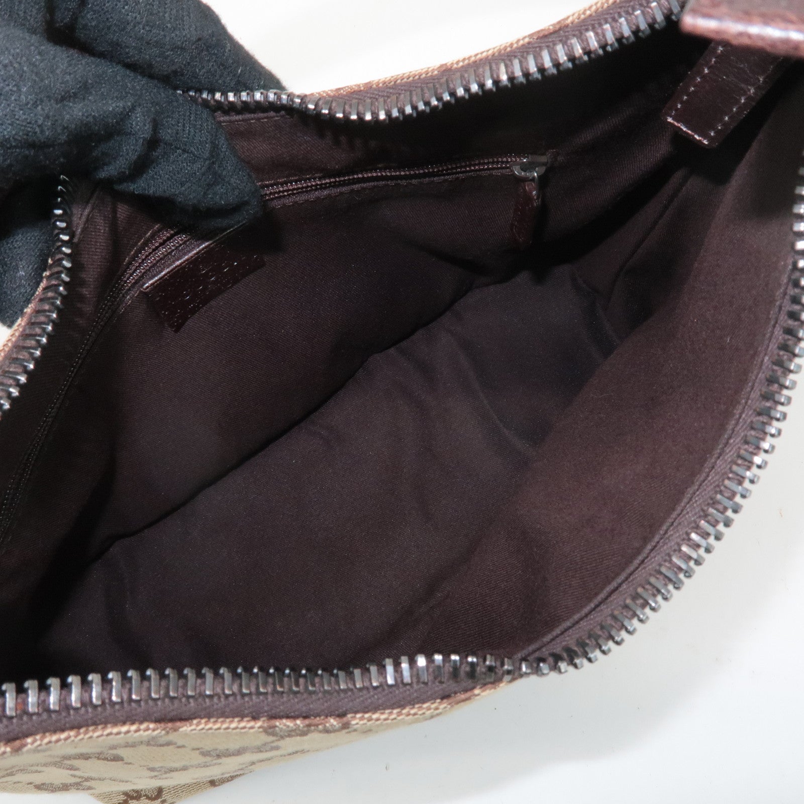 GUCCI GG Canvas Leather Shoulder Bag Hand Bag Beige Dark Brown 115002 Used