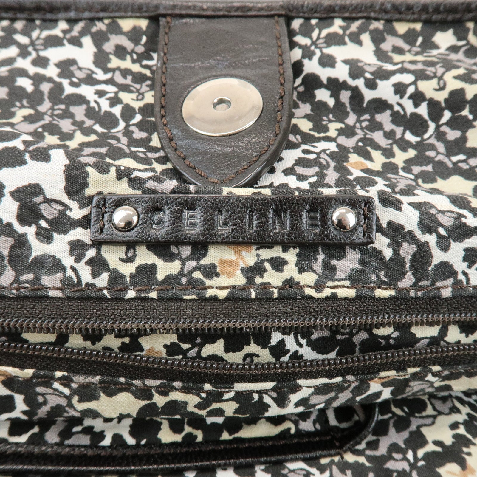 CELINE Macadam Logo Canvas Leather Shoulder Bag Hand Bag Navy