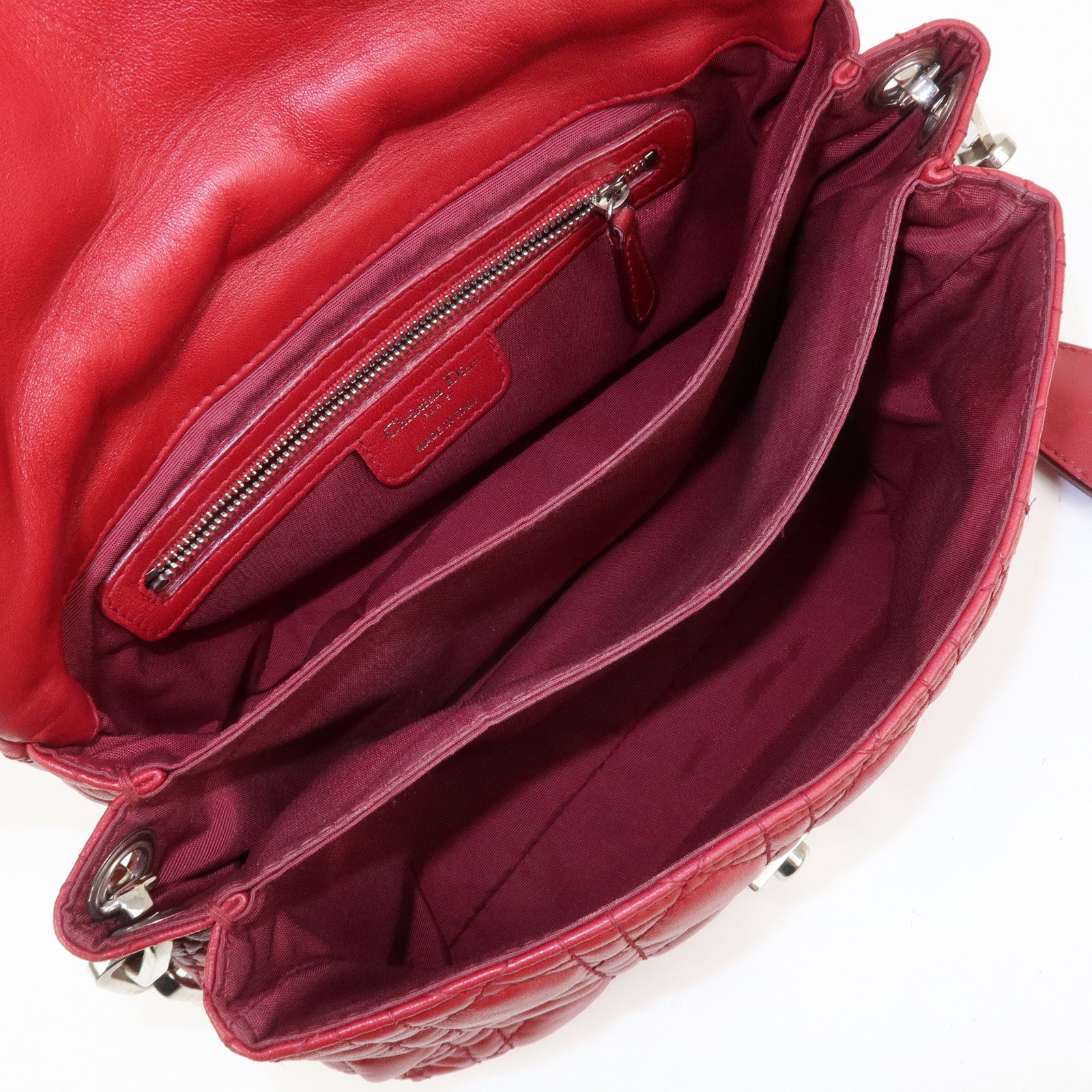 Christian Dior Canage Leather Chain Shoulder Bag Hand Bag Red