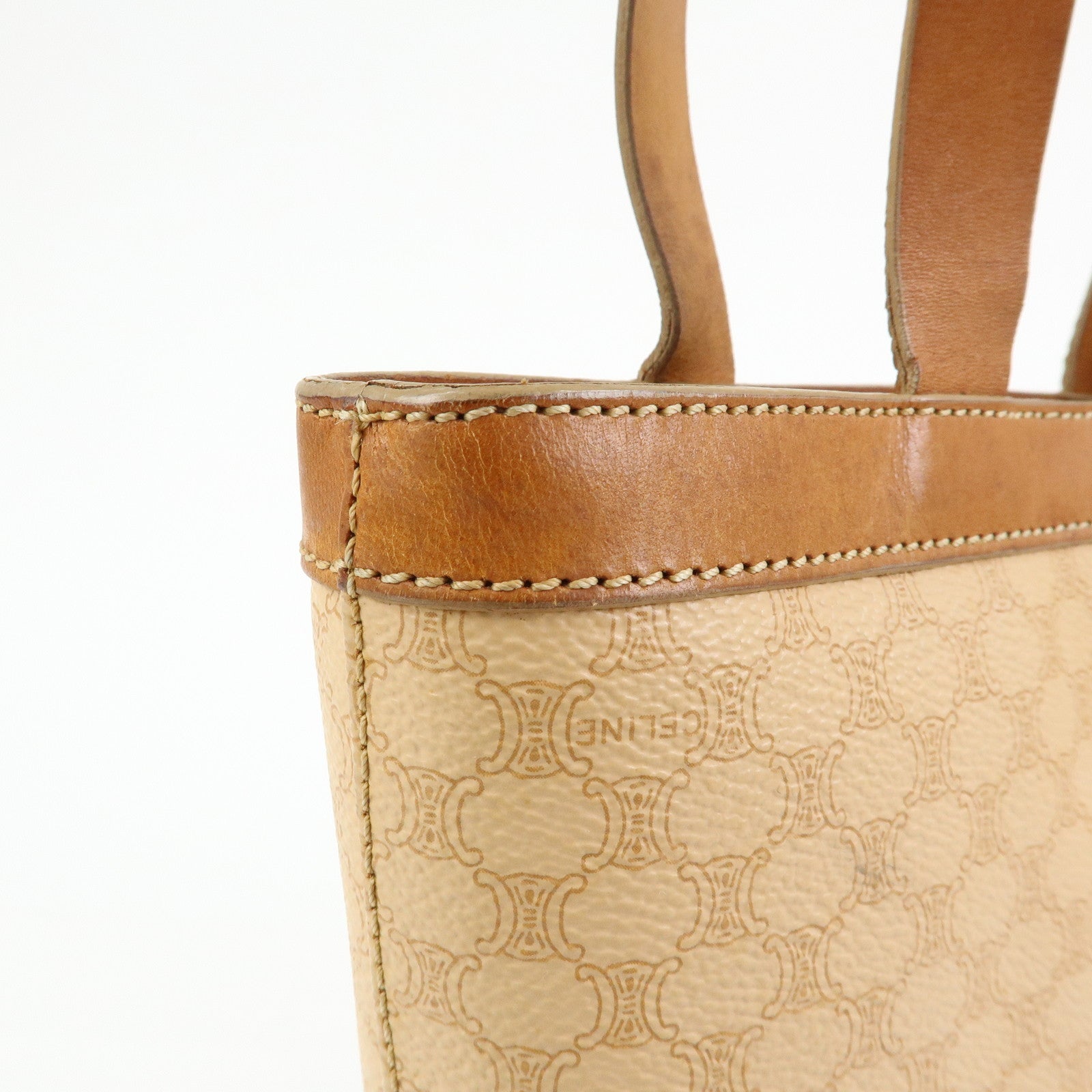 CELINE Macadam PVC Leather Tote Bag Shoulder Bag Beige Light Brown