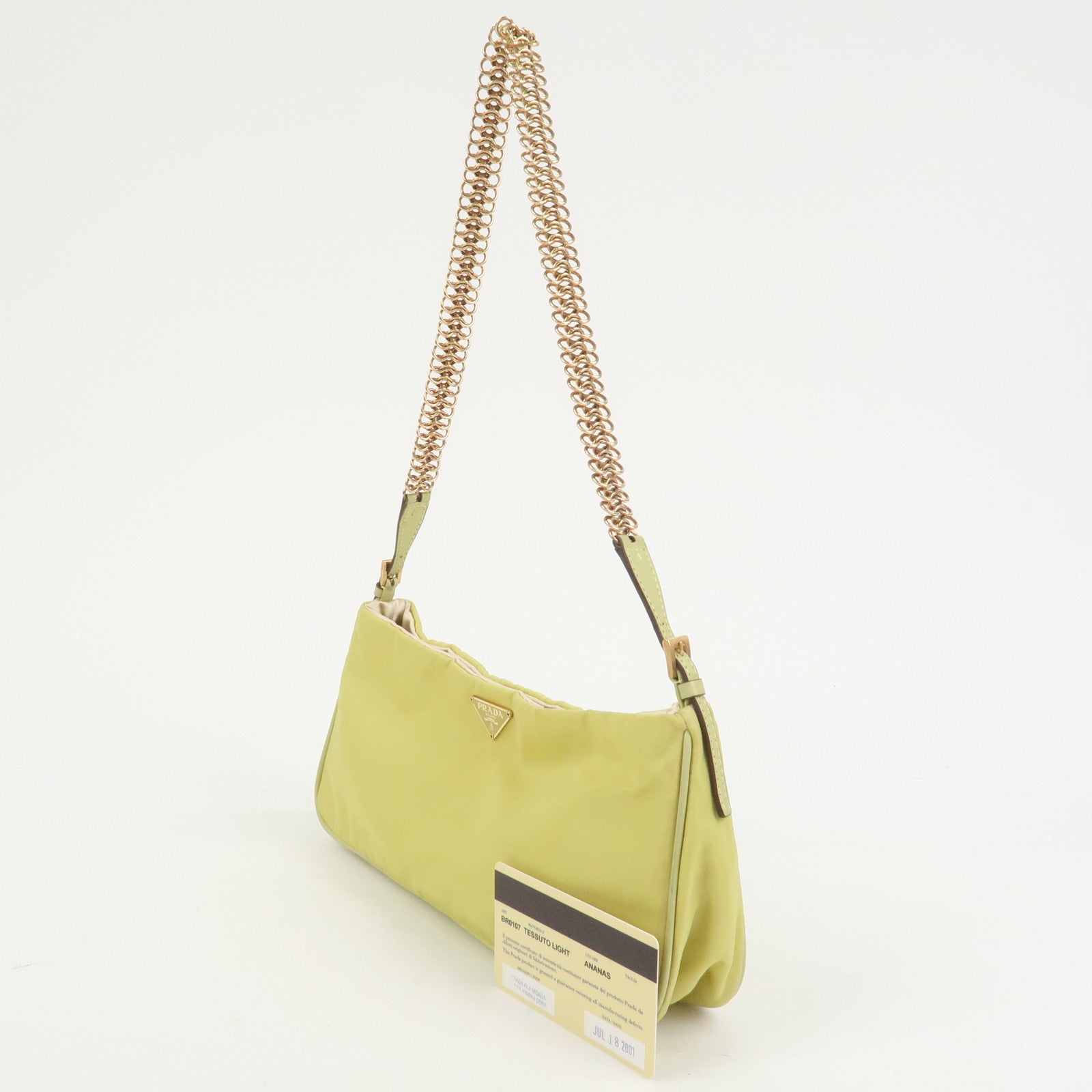 PRADA Triangle Logo Nylon Leather Shoulder Bag Yellow BR0107