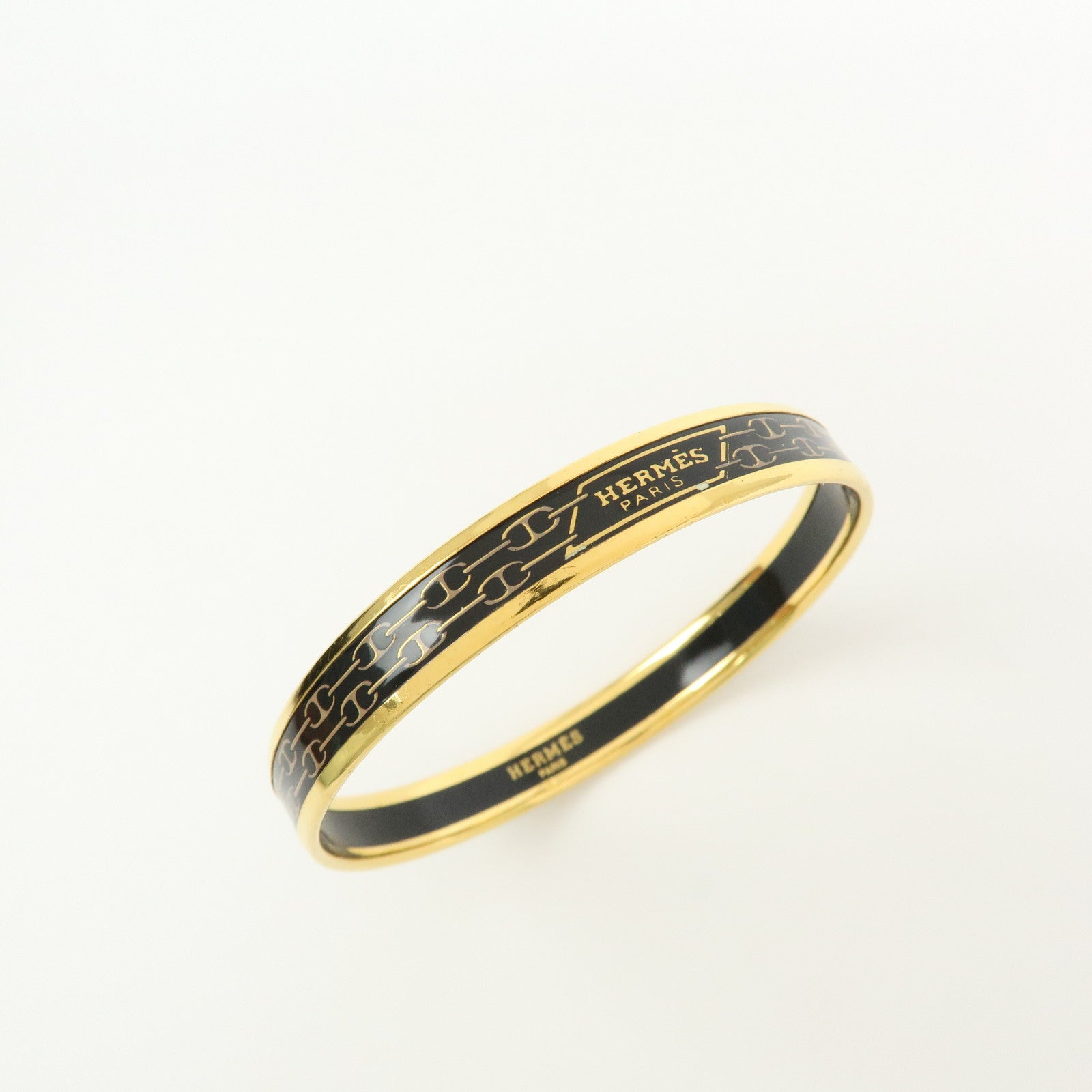HERMES Email PM Plated Bangle Bracelet Black Gold