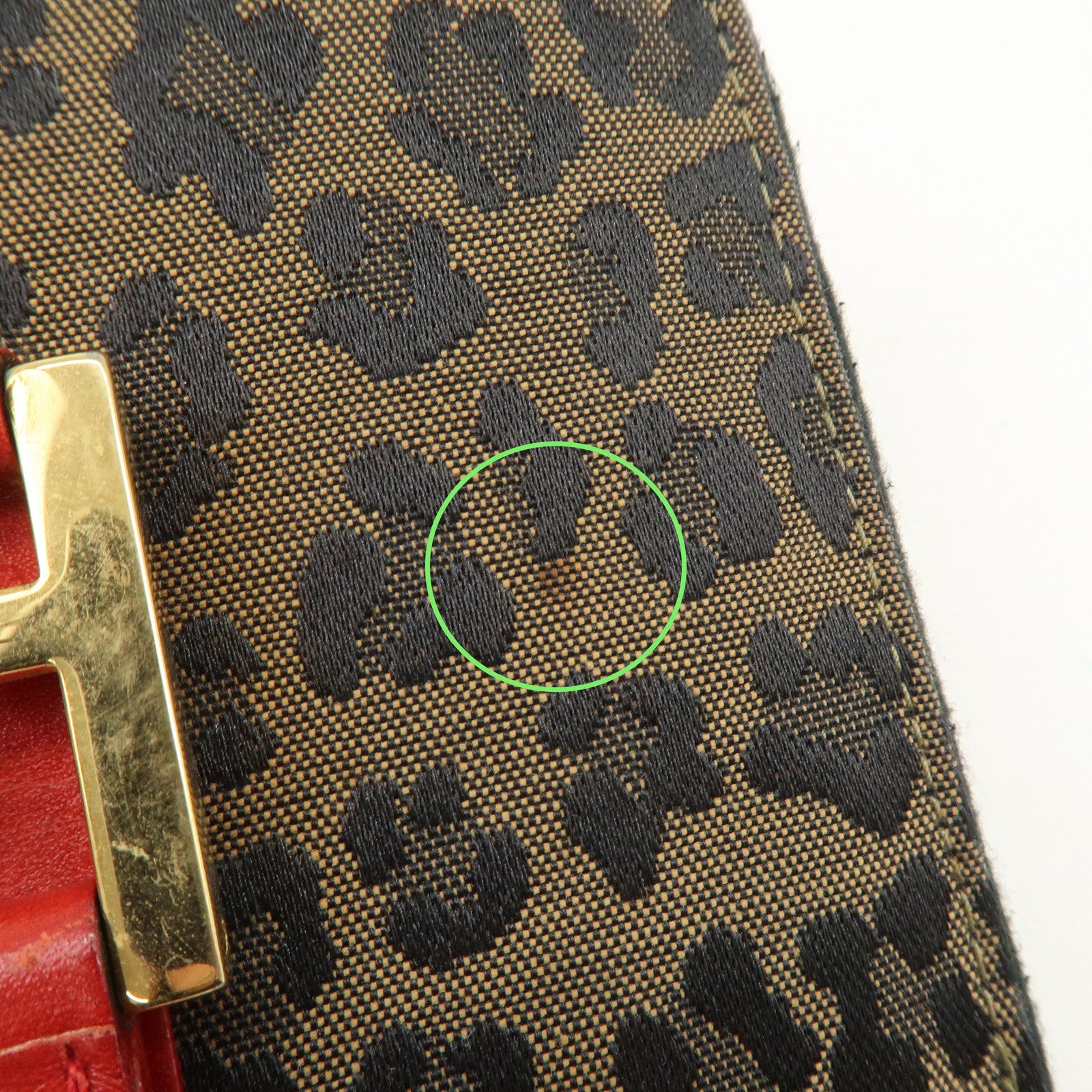 FENDI Logo Canvas Leather Hand Bag Leopard Red 26347