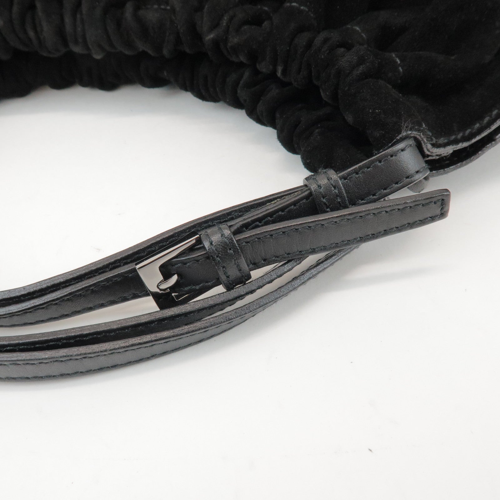 GUCCI Suede Leather Hand Bag Shoulder Bag Black 0014335