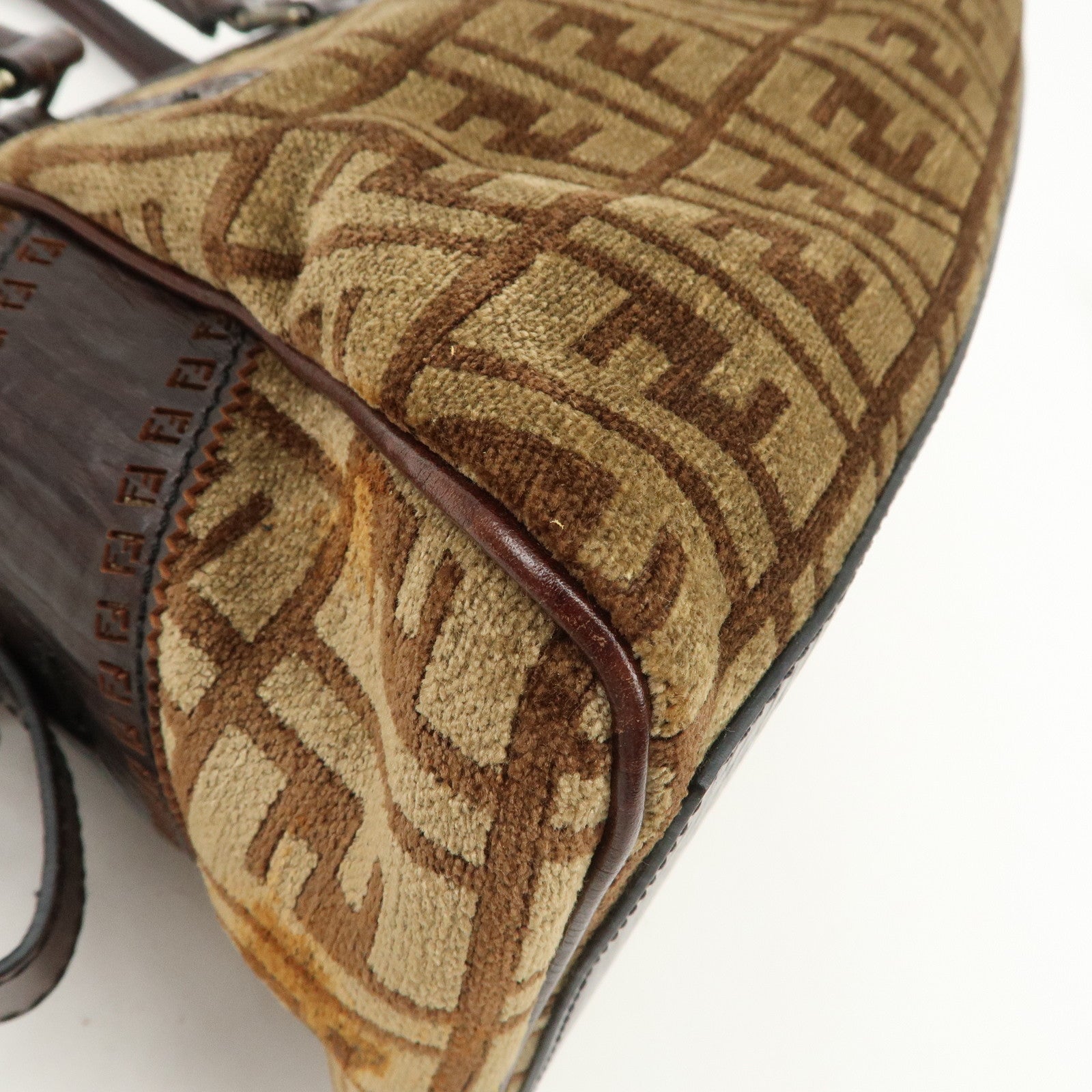 FENDI Suede Leather Ethnico Tote Bag Shoulder Bag Brown 8BN157