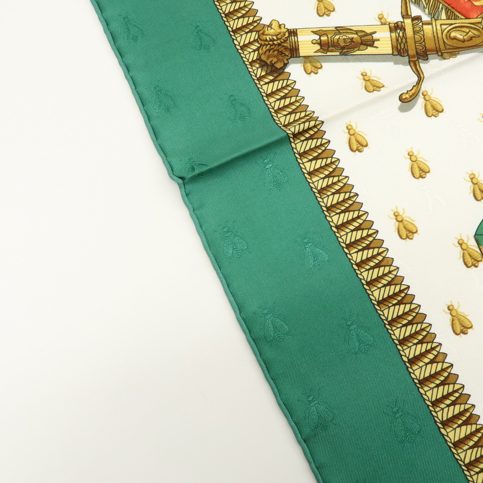 HERMES Carre 90 Silk 100% Scarf NAPOLEON Green White