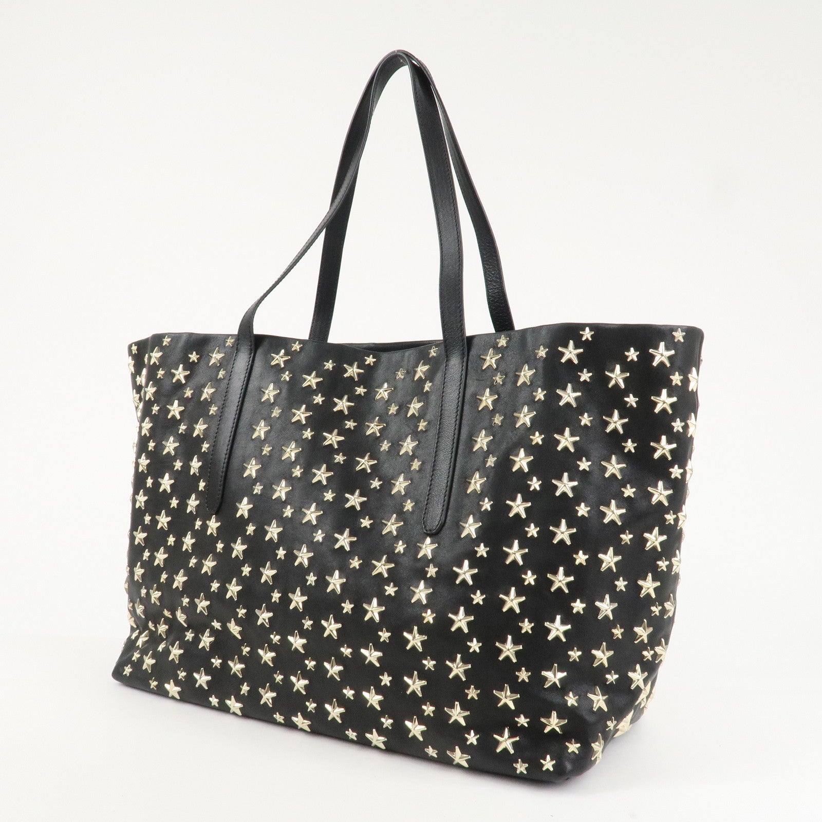 JIMMY CHOO Leather Star Studs Tote Bag Hand Bag Black Silver HDW Used