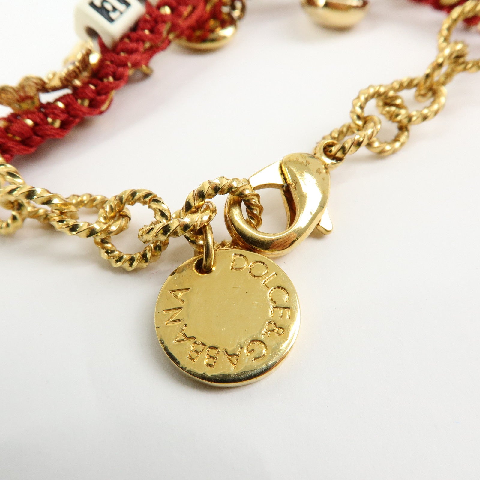 Dolce&Gabbana AMORE Heart Flower Motif Metal Bracelet Red Gold