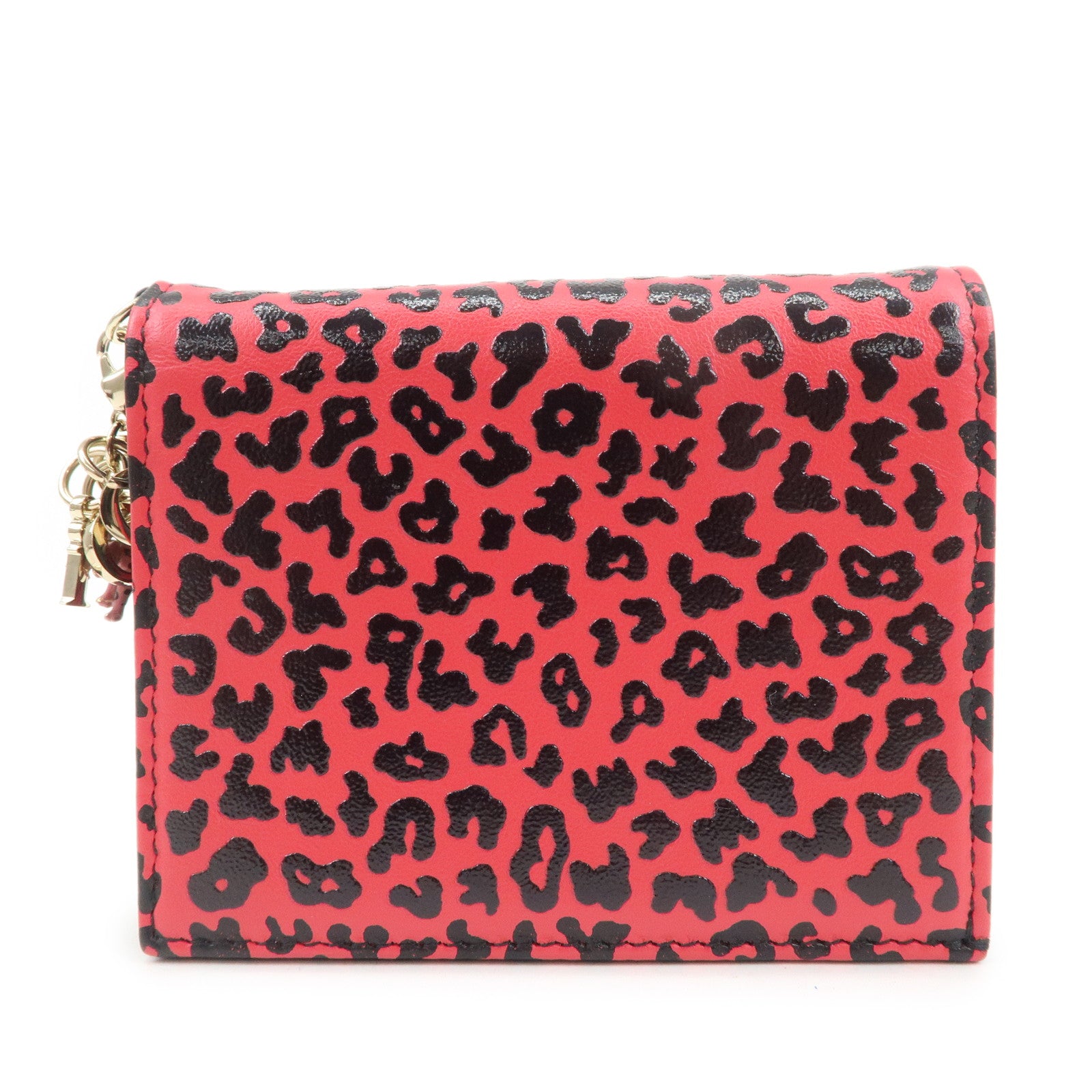Christian Dior Leopard Embossed Leather Bi-fold Compact Wallet Pink