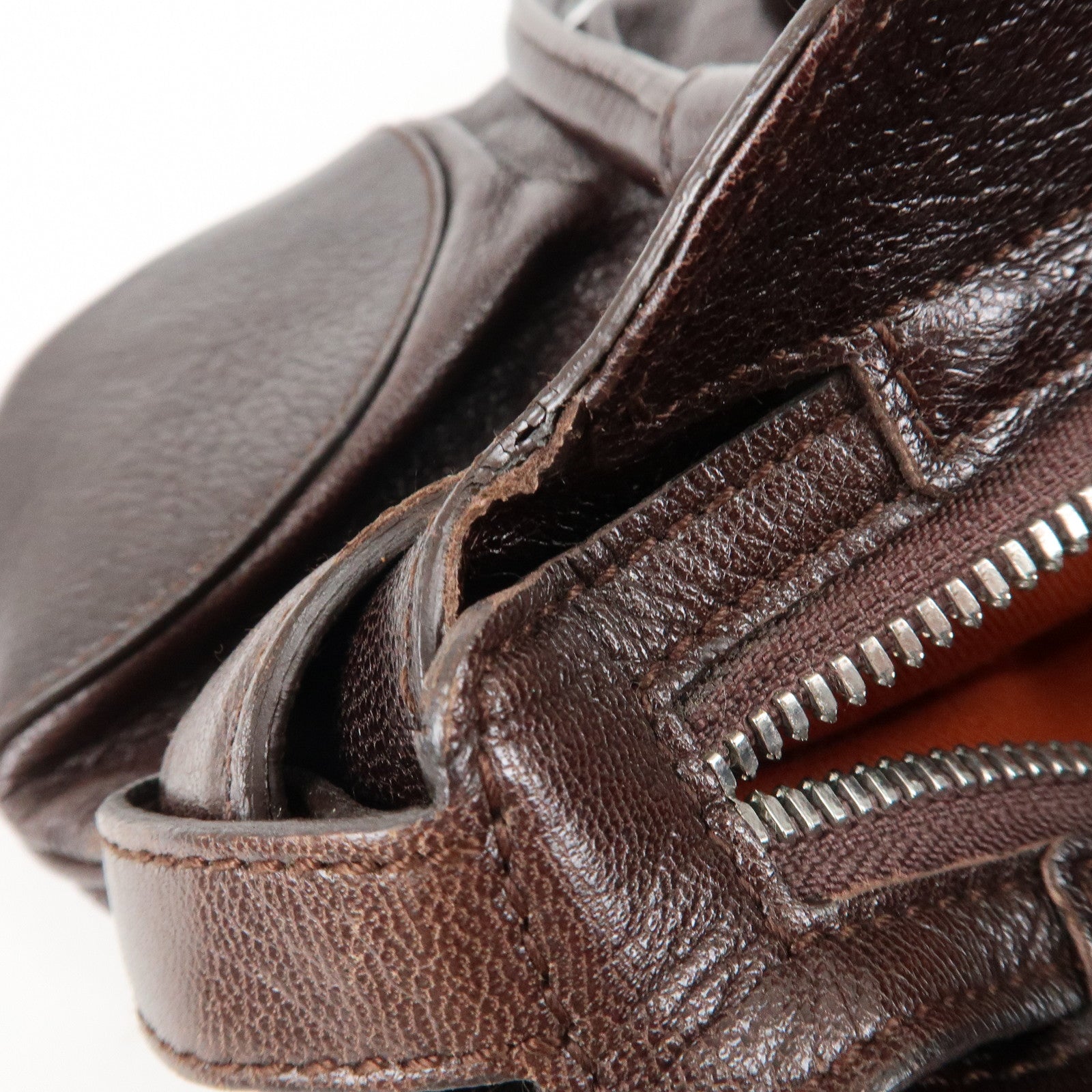 Ferragamo Ganchini Leather Shoulder Bag Hand Bag Dark Brown Used