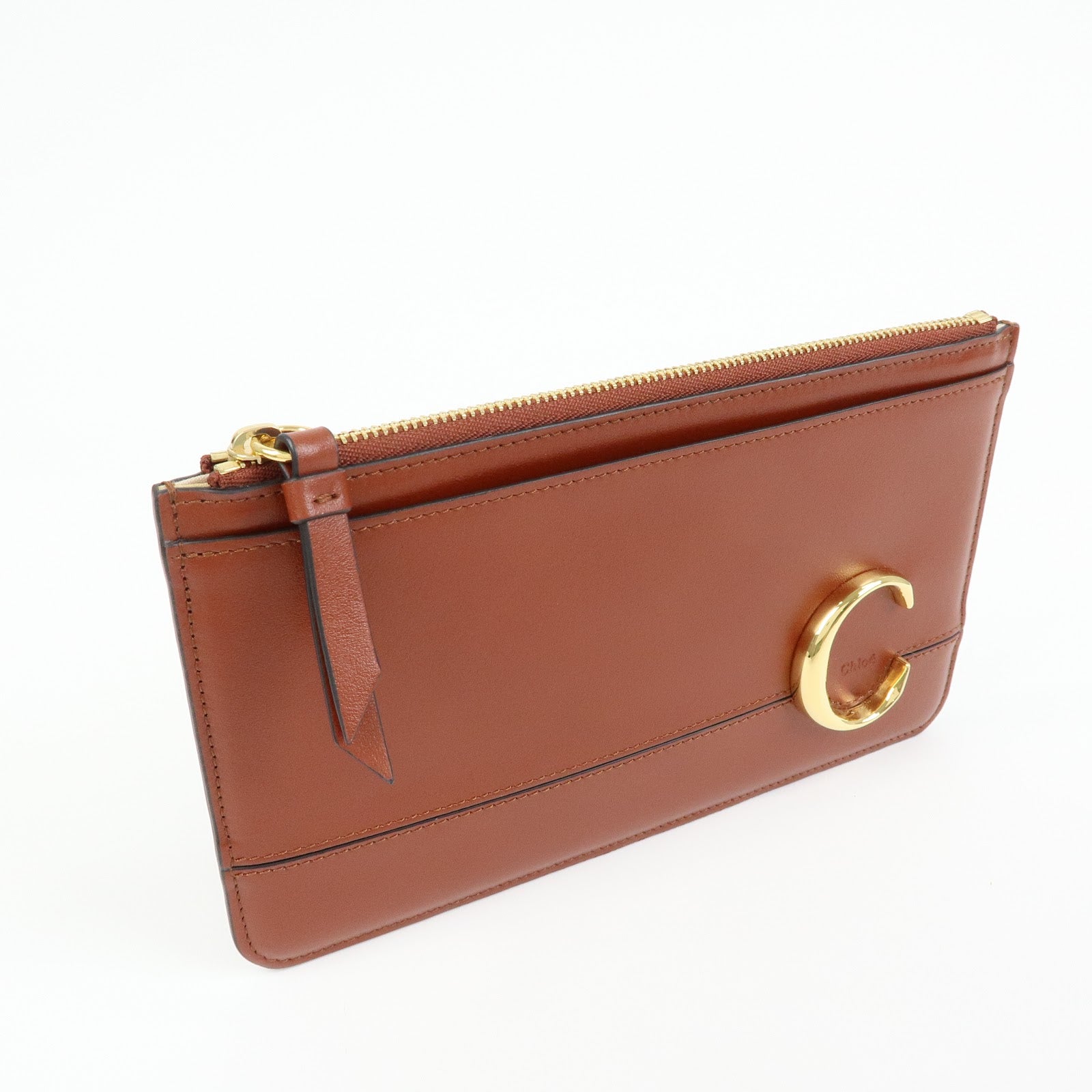 Chloe Chloe C Leather Pouch Fragment Case Passport Case Brown