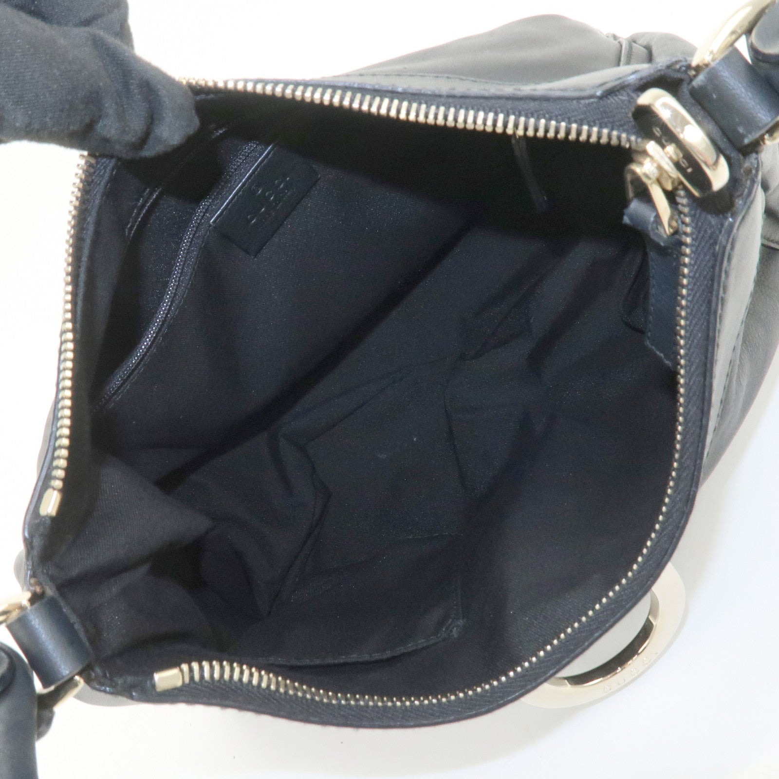 GUCCI Abbey Logo Leather Shoulder Bag Hand Bag Black 190525