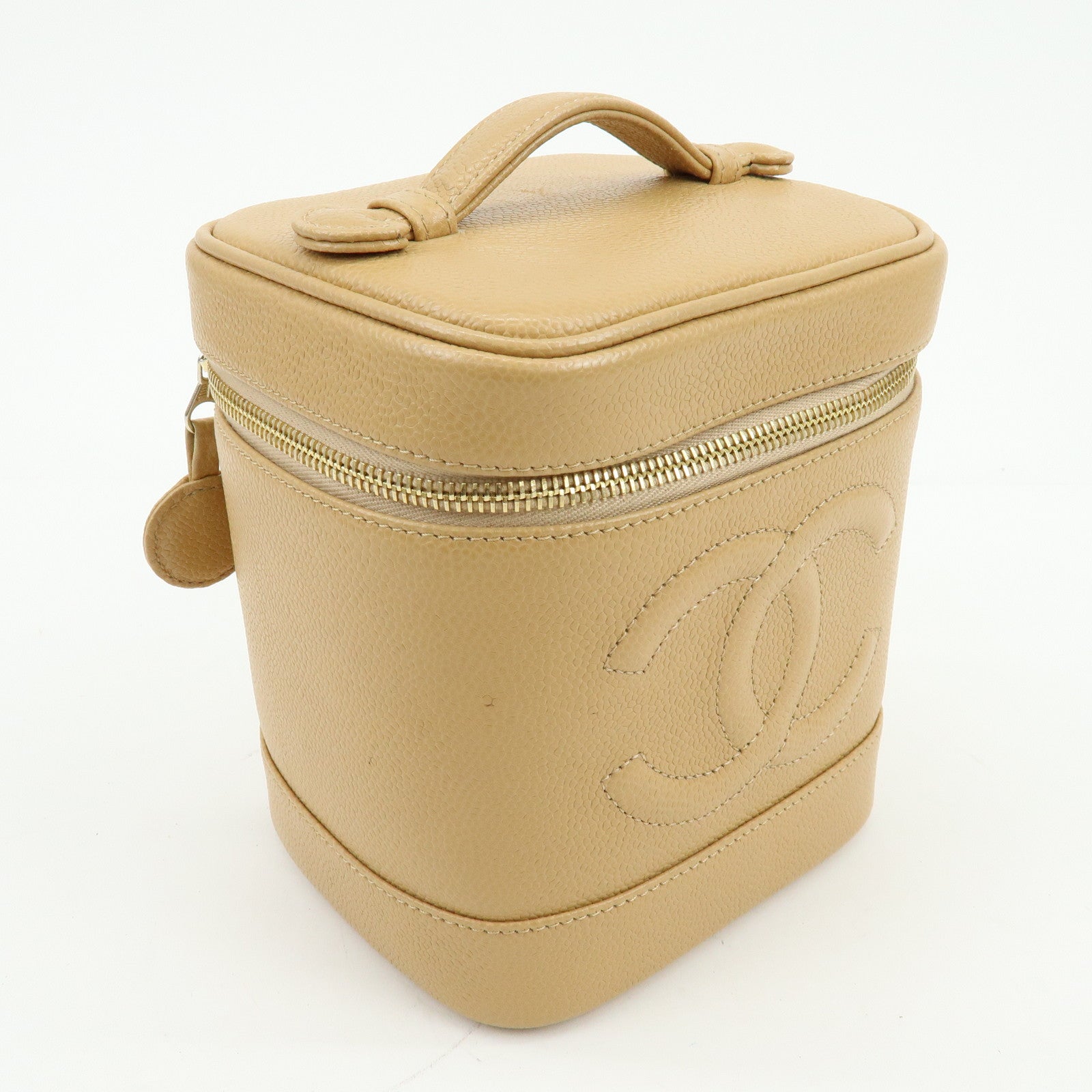 CHANEL COCO Mark Caviarskin Vanity Bag Cosmetic Pouch Beige A01998