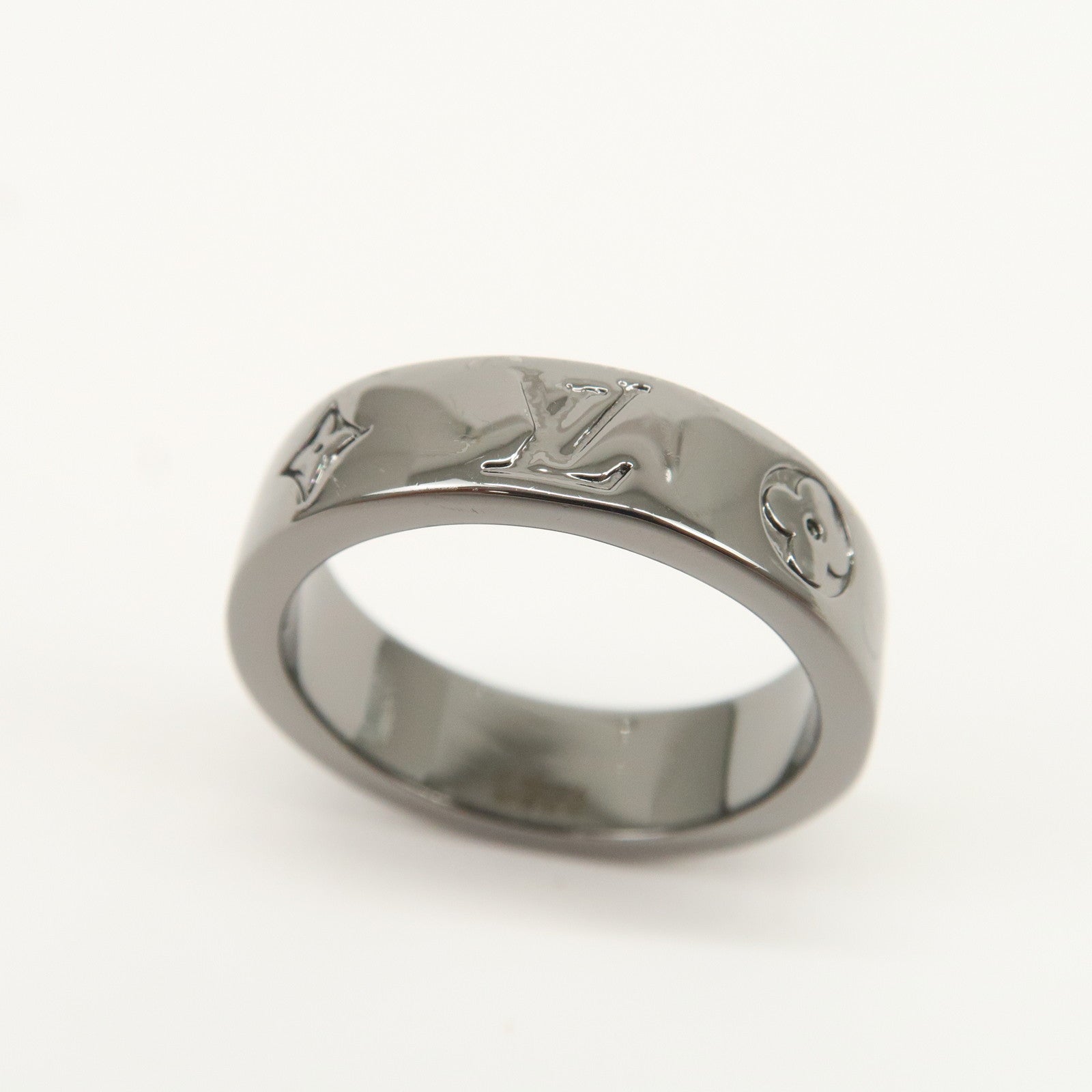 Louis Vuitton Monogram Mosaic Thin Ring Metal M Black Silver M1181
