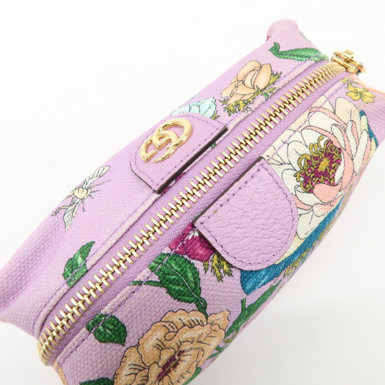 GUCCI GG Marmont Canvas Leather Pouch Flower Purple 577355