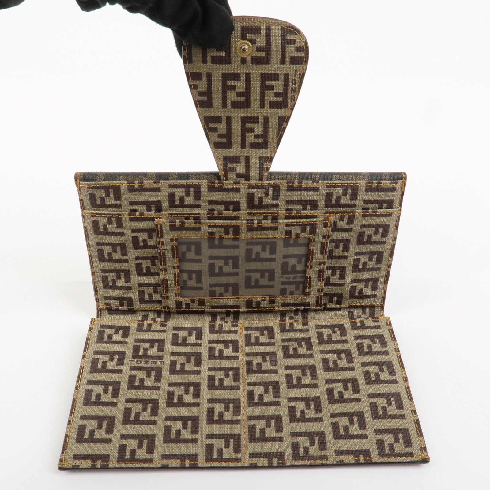 FENDI Zucca Zucchino PVC Leather Brown W Hook Long Wallet 8M00328