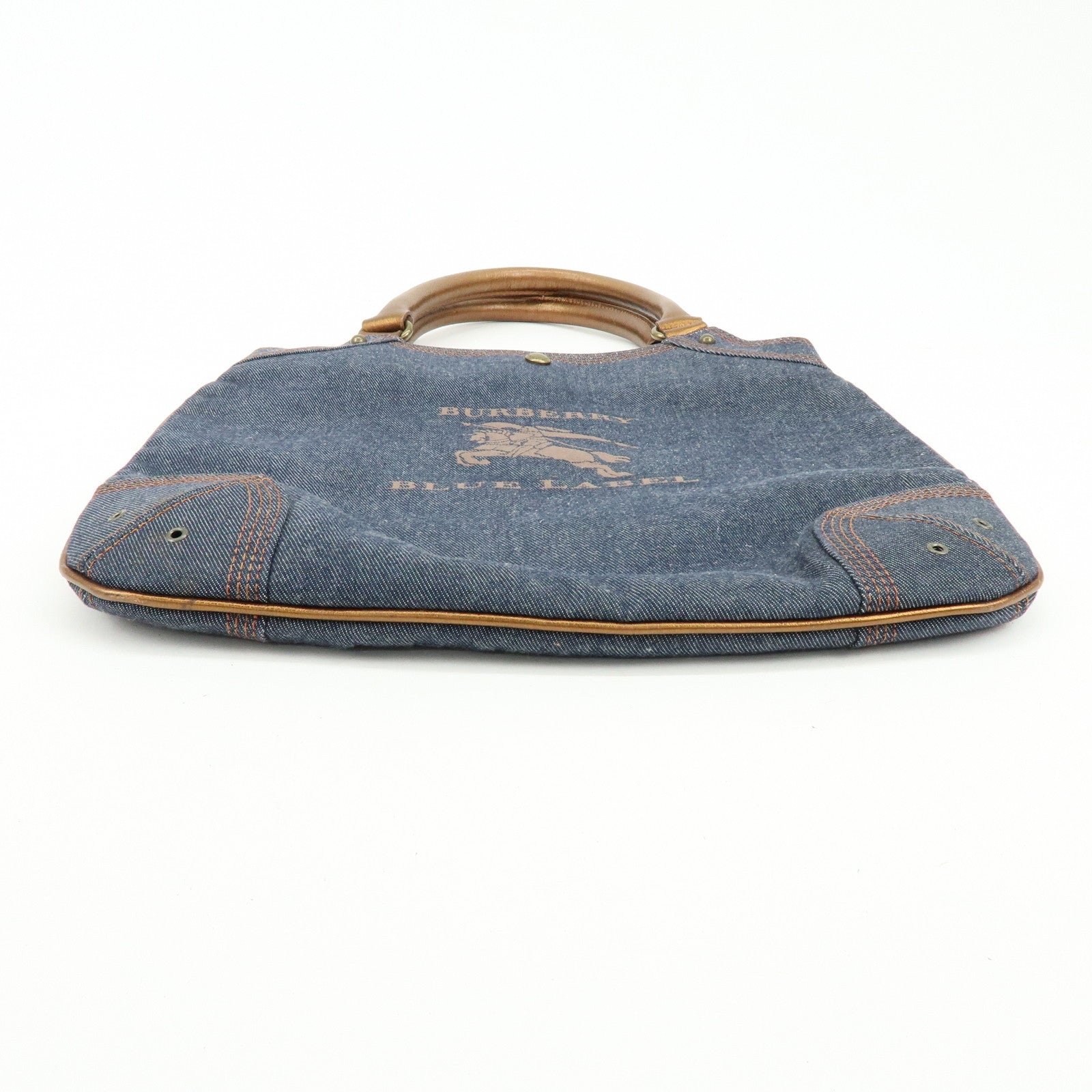 BURBERRY Blue Label Denim Leather Tote Bag Indigo Metallic Brown