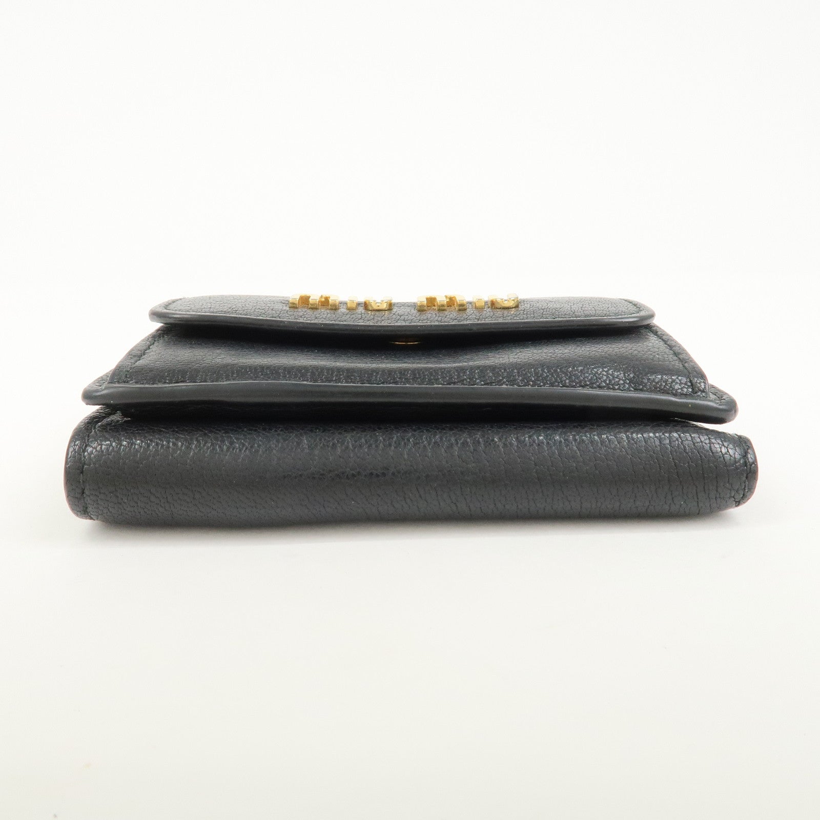 MIU MIU Logo Leather Tri-fold Compact Wallet Black 5MH020