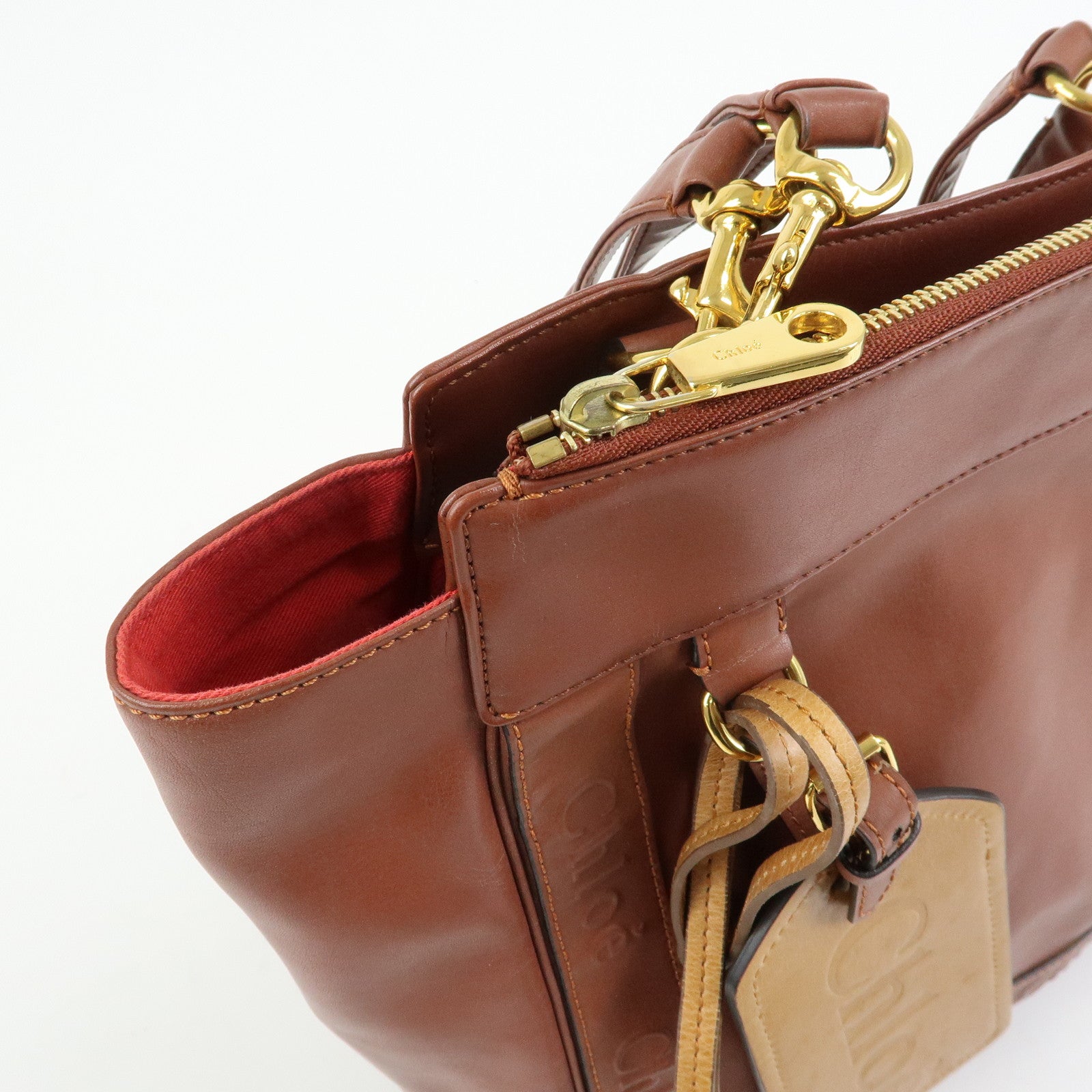 Chloe Eden Leather Tote Bag Shoulder Bag Tassel Charm Brown
