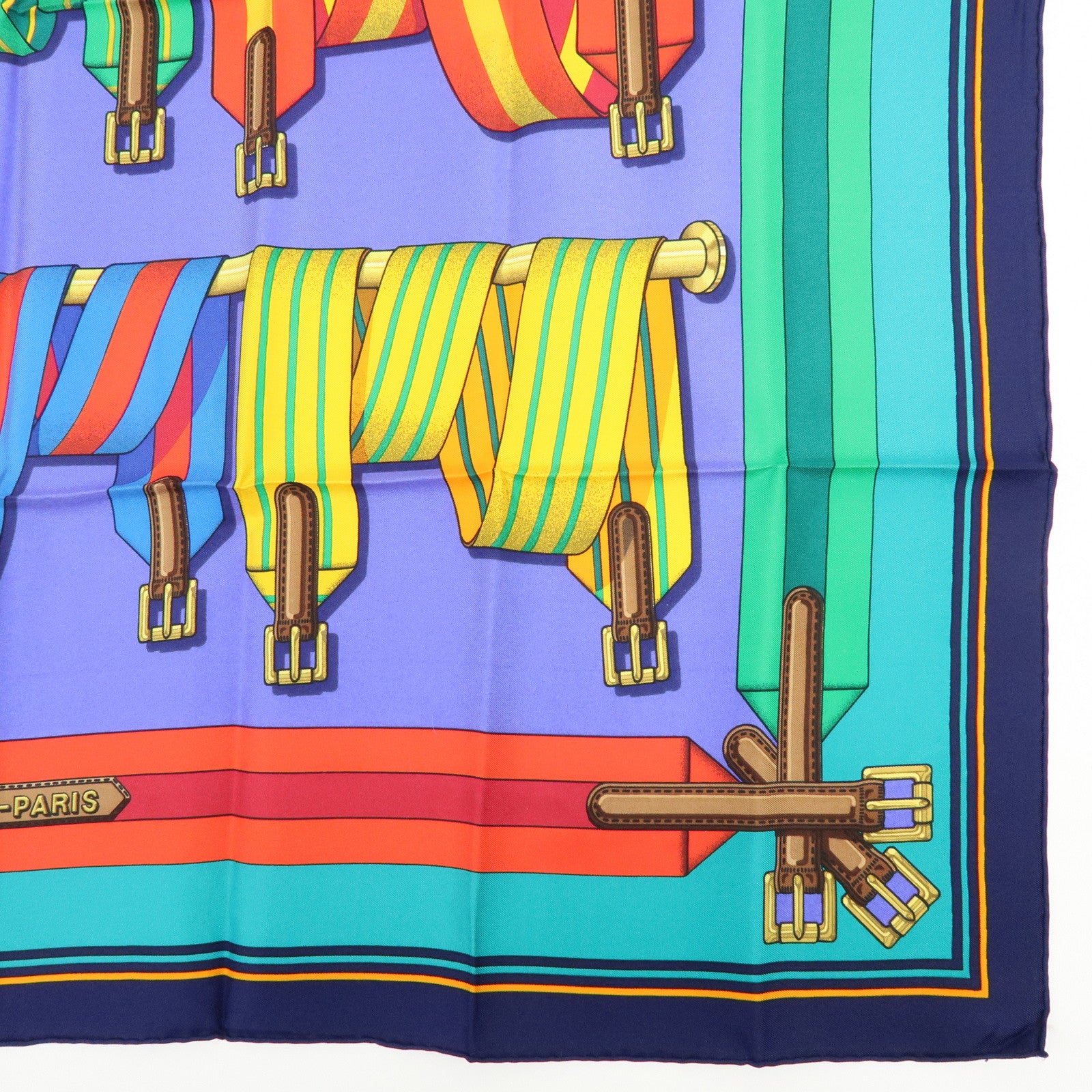 HERMES Carre 90 Silk 100% Scarf J.METZ Les Sangles Purple