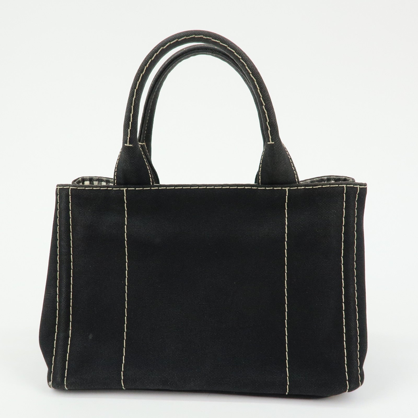 PRADA Canapa Mini Triangle Logo Canvas 2Way Hand Bag Black 1BG439