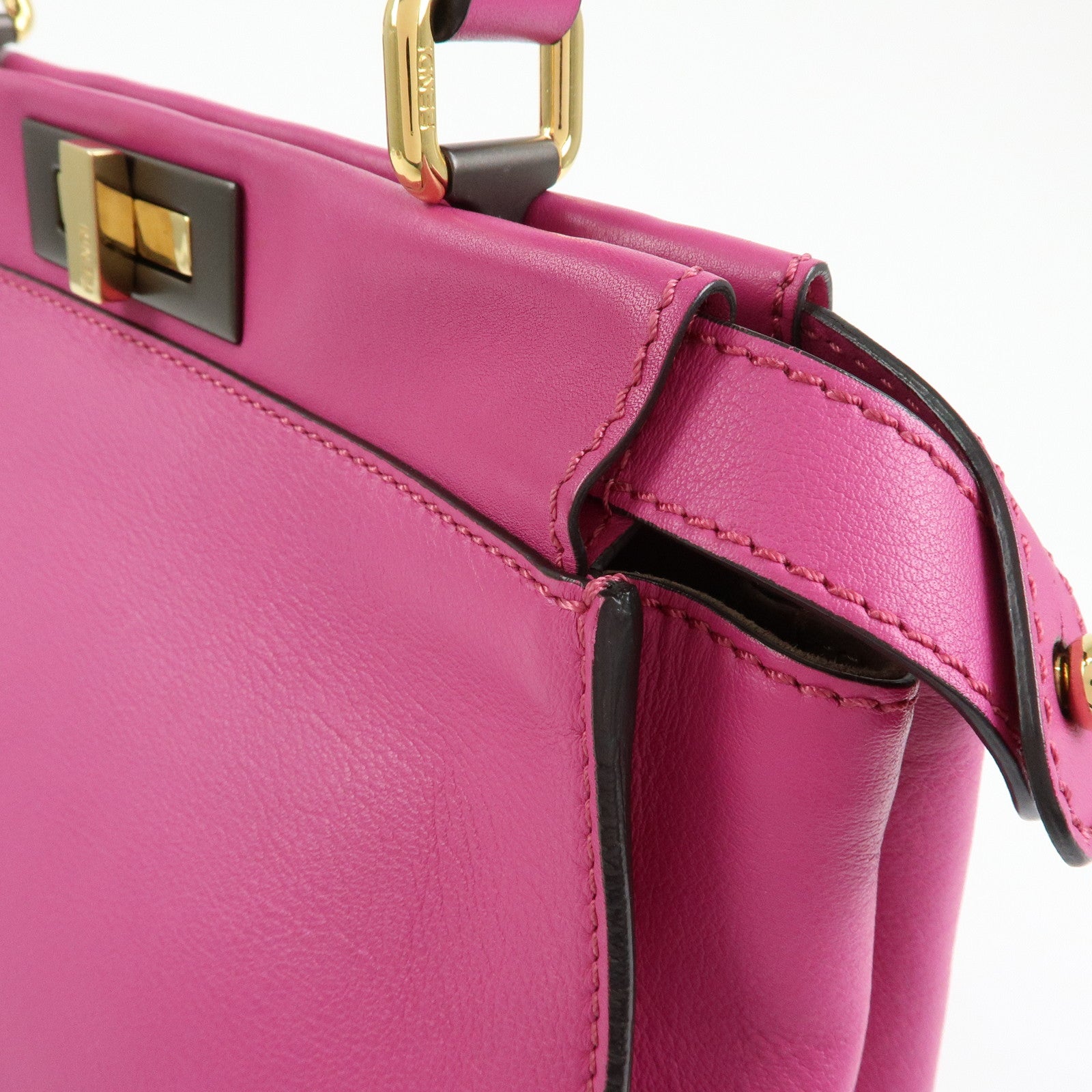 FENDI Peekaboo Leather 2Way Bag Hand Bag Shoulder Bag Pink 8BN290