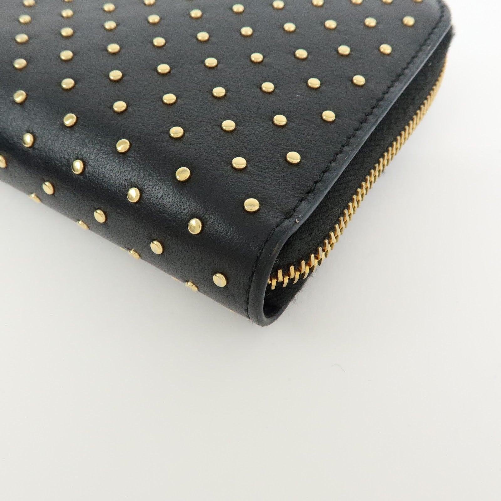 PRADA Triangle Logo Studs Leather Round Zippy Long Wallet Black