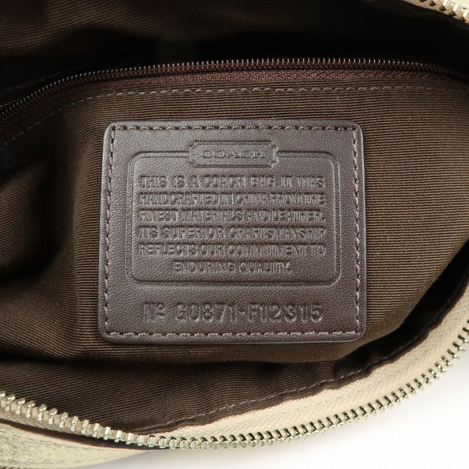 COACH Signature Patchwork Canvas Leather Shoulder Bag Beige Gold