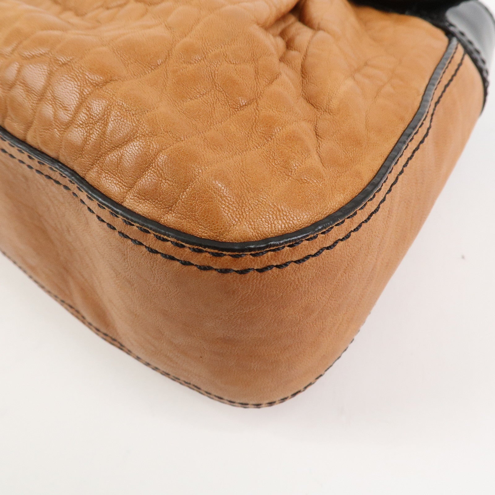 FENDI Patent Leather Shoulder Bag Hand Bag Brown Black 8BN165