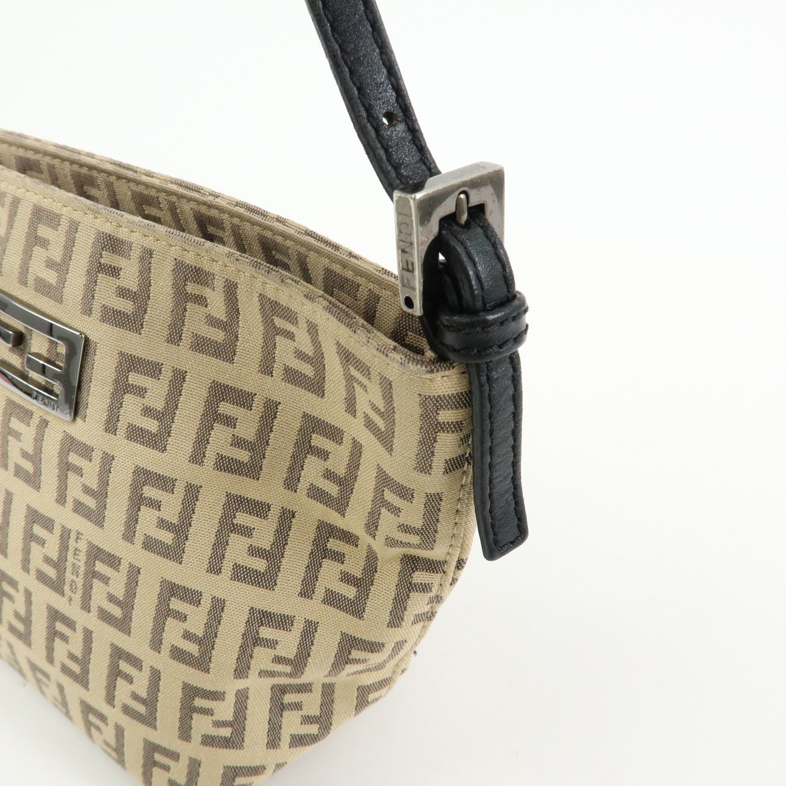 FENDI Zucchino Canvas Leather Mini Hand Bag Beige Black 8BK031