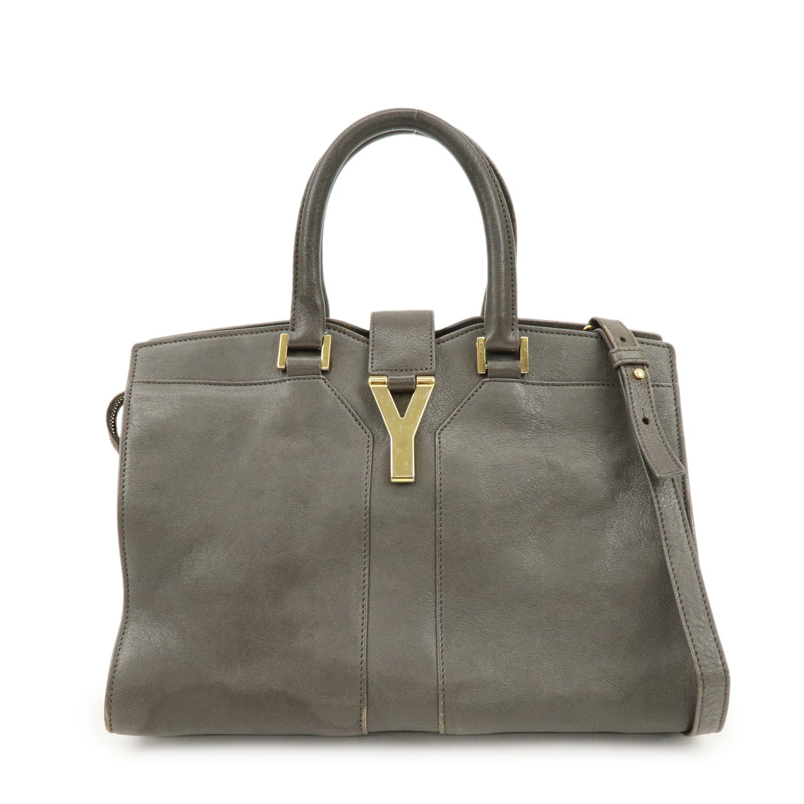 SAINT LAURENT PARIS Cabas Chyc Leather 2WAY Bag Gray 370699