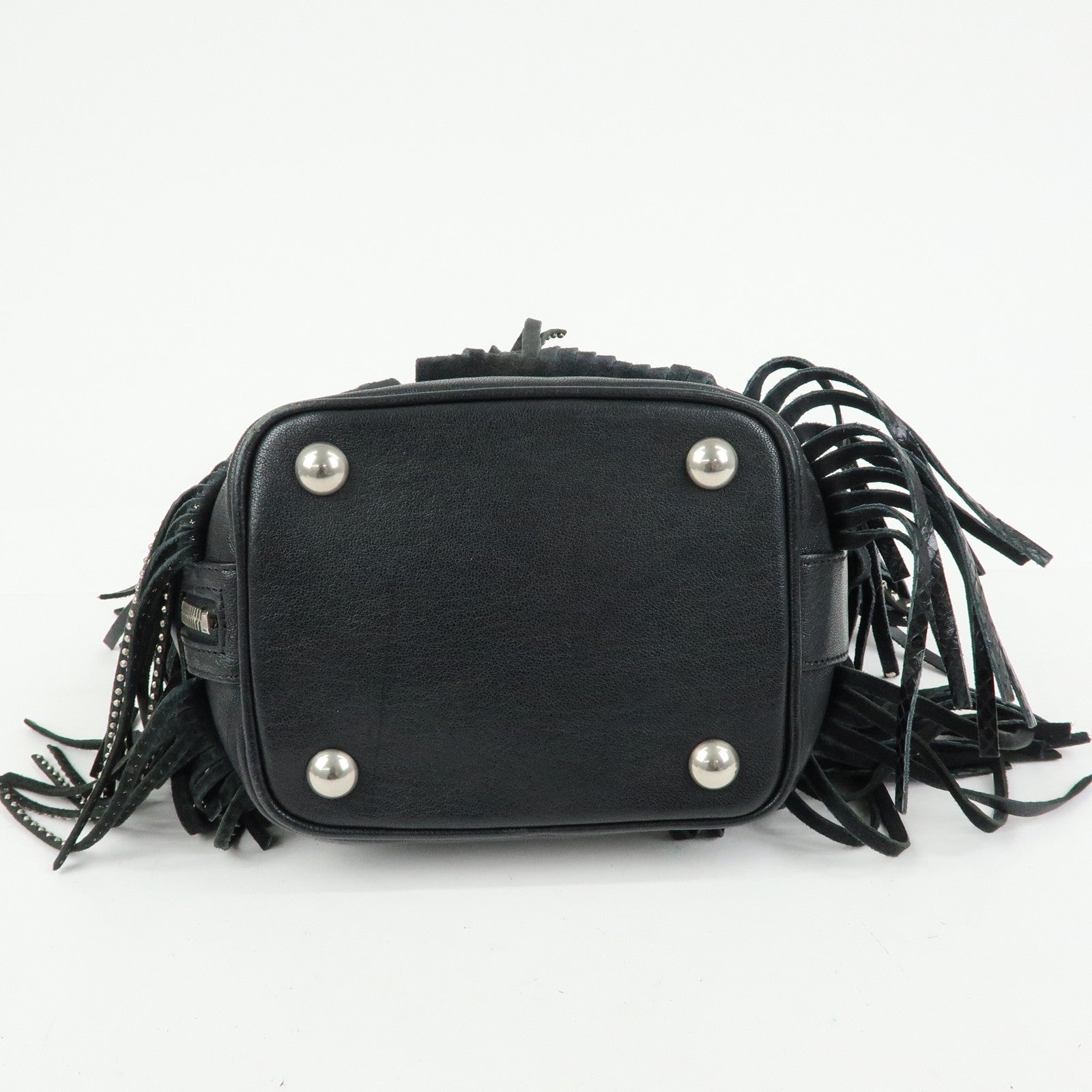 SAINT LAURENT PARIS Leather Fringe Shoulder Bag Black 357603