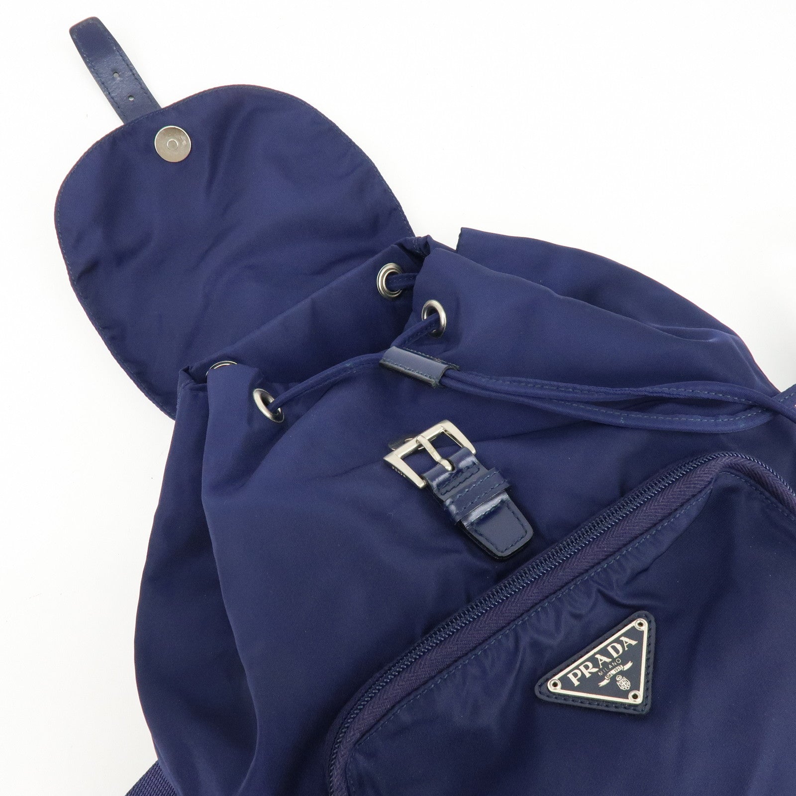 PRADA Triangle Logo Nylon Leather Backpack Rucksack Navy B4650F