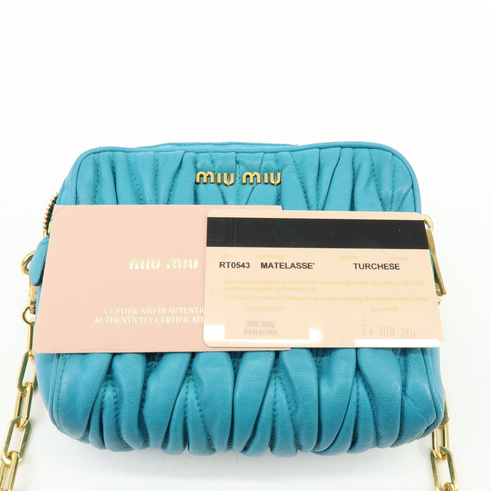 MIU MIU Matelasse Leather 2Way Bag Hand Shoulder Bag Blue RT0543