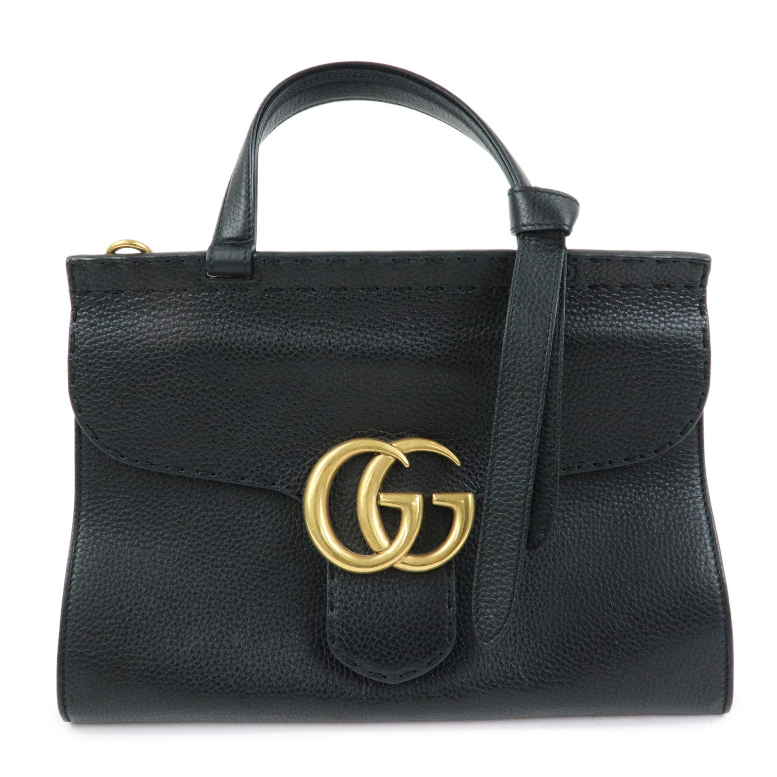 GUCCI Double G Calf Leather 2Way Bag Shoulder Bag Black 421890
