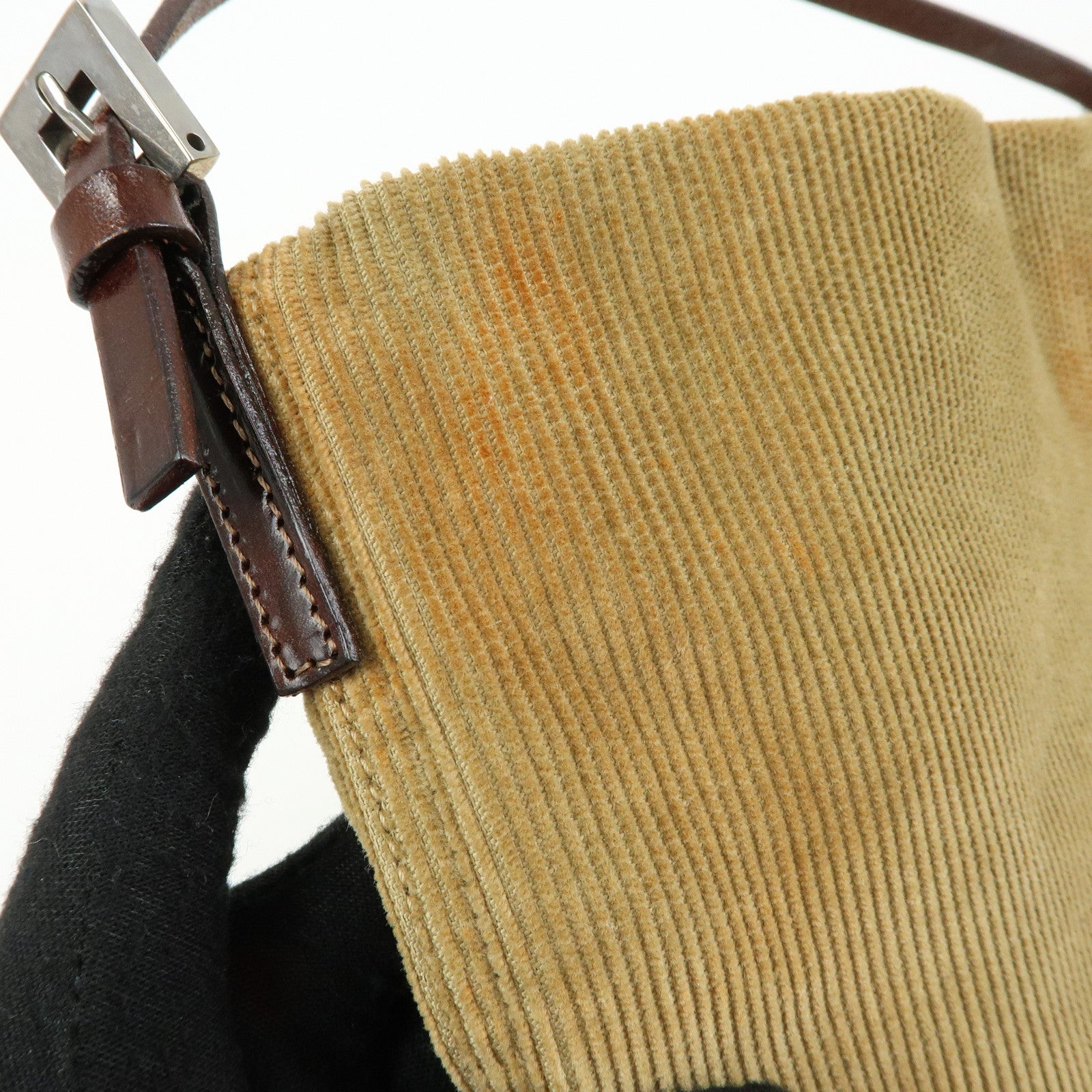 FENDI Corduroy Leather Mini Hand Bag Light Brown 26637