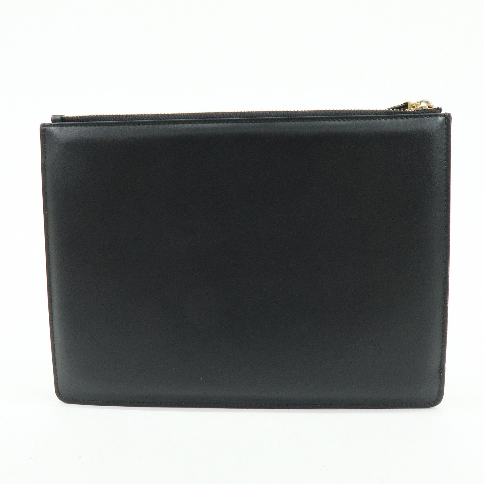 Ferragamo Gancini Leather Clutch Bag Pouch Cosmetic Bag Black