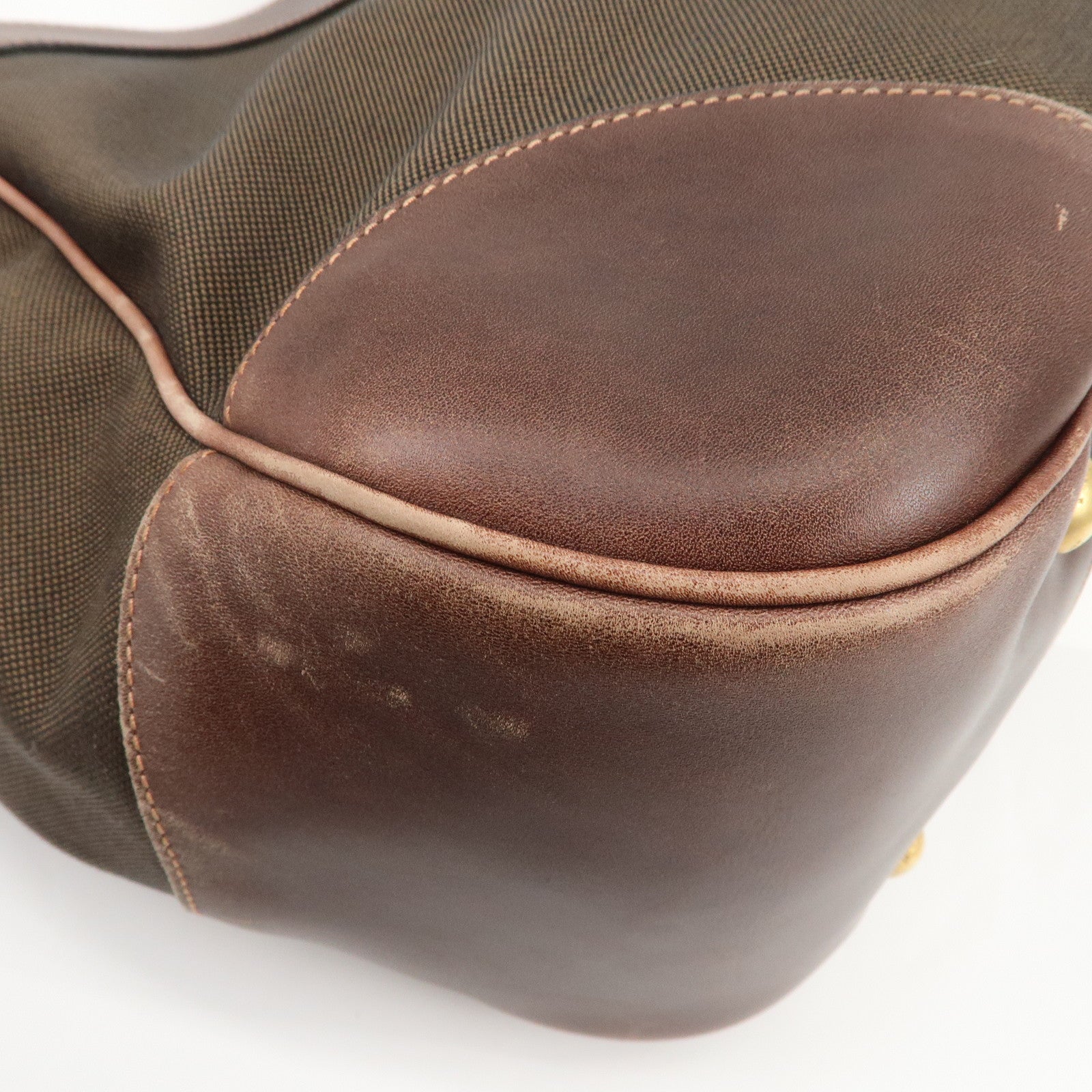 PRADA Triangle Logo Canvas Leather Shoulder Bag Hand Bag Brown