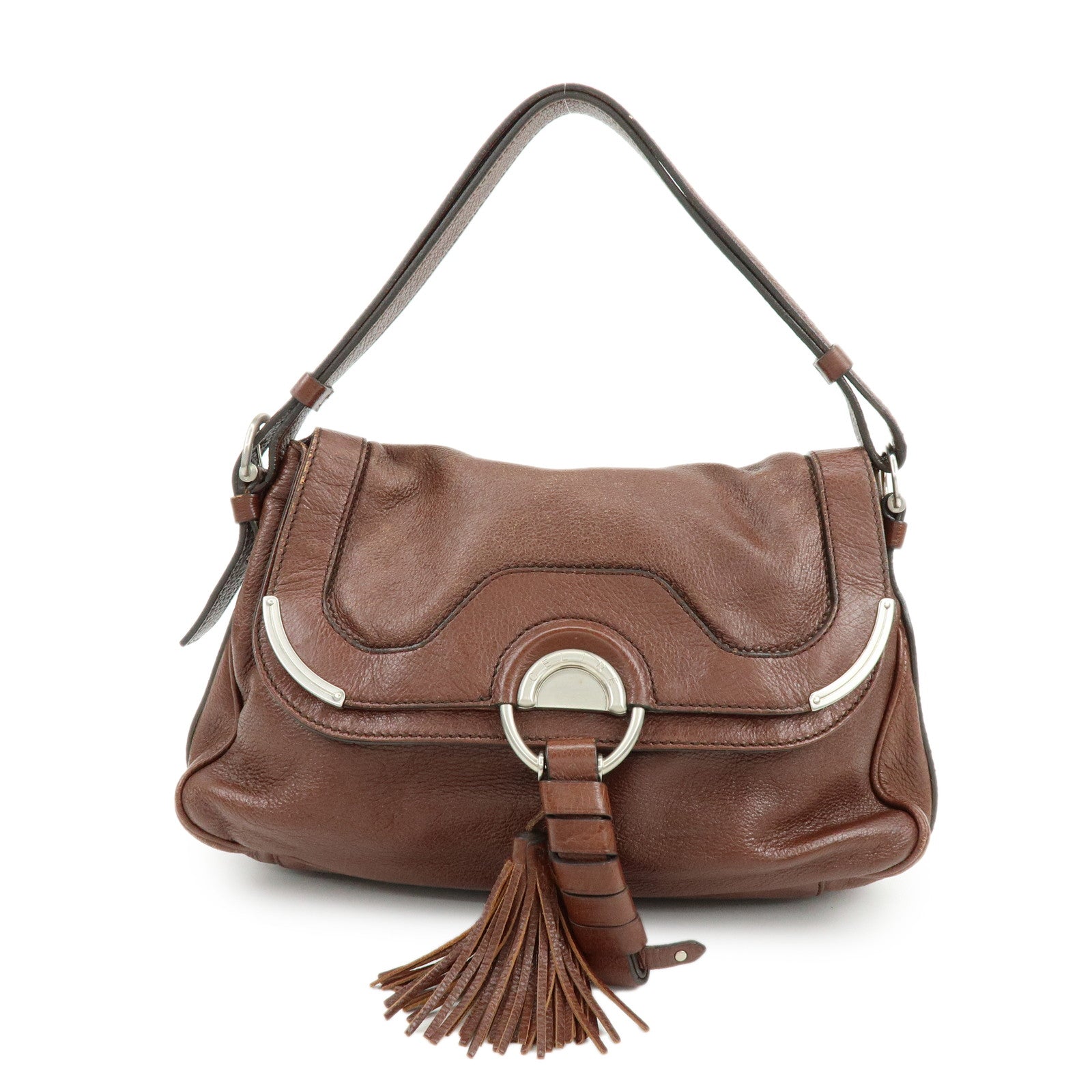 CELINE Tassel Leather Shoulder Bag Brown