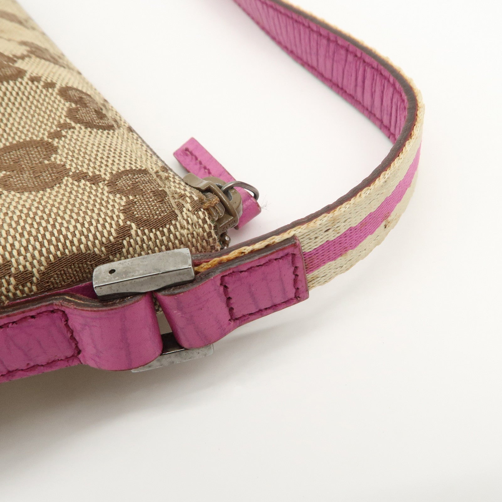 GUCCI Boat Bag Sherry GG Canvas Leather Hand Bag Pouch Brown 141809