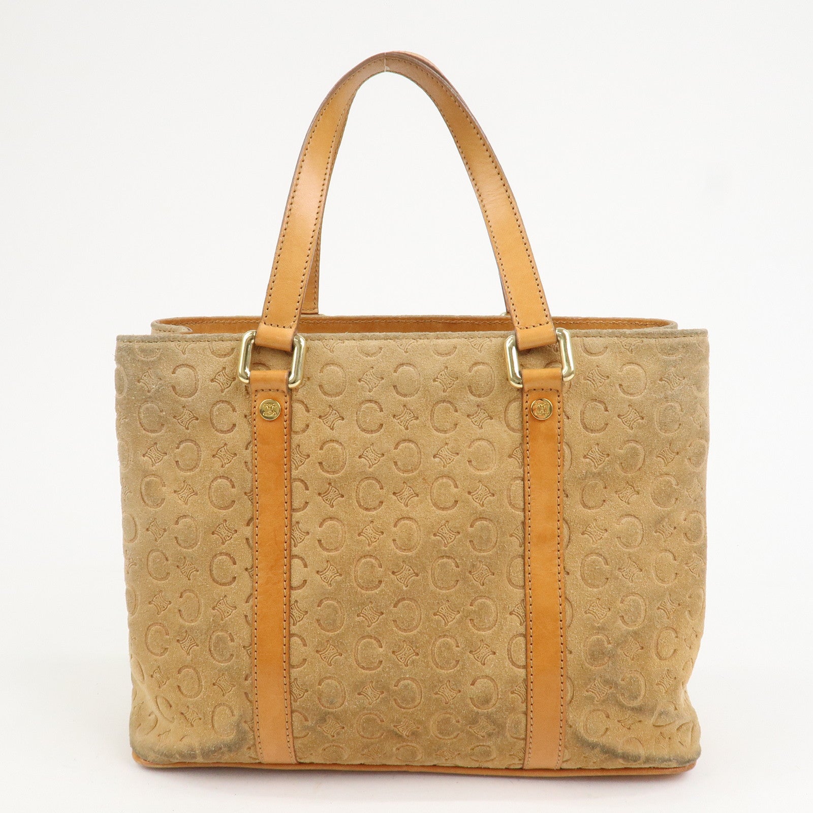 CELINE C Macadam Suede Leather Hand Bag Tote Bag Brown Gold HDW