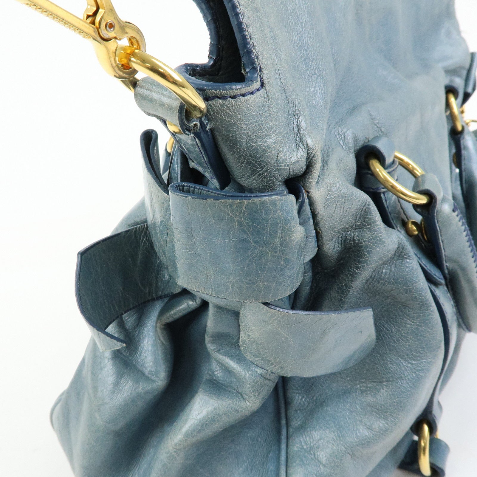 MIU MIU Side Ribbon Vittello Lux 2Way Bag Hand Shoulder Bag Blue
